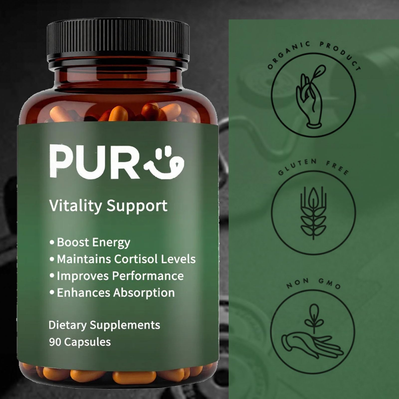 Maidlure Vitality Support - Men's Pills Blend with Ashwagandha, Shilajit, Black Pepper Extract & Vitamin | Natural & Organic Energy Enhancement - 90 Capsules - TrustMedUSA