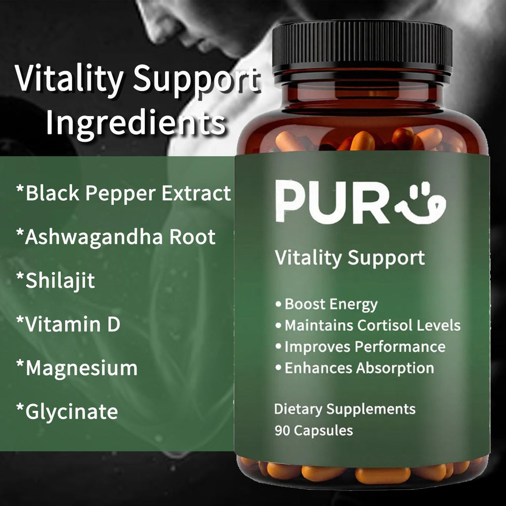 Maidlure Vitality Support - Men's Pills Blend with Ashwagandha, Shilajit, Black Pepper Extract & Vitamin | Natural & Organic Energy Enhancement - 90 Capsules - TrustMedUSA