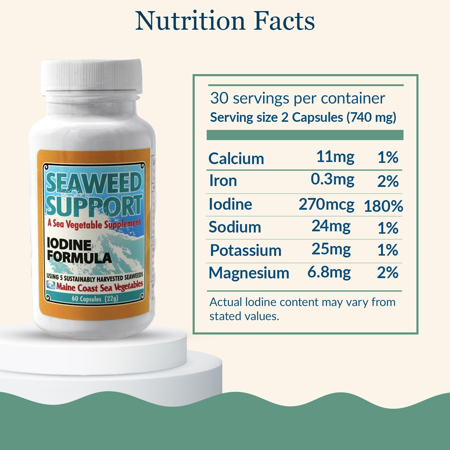 Maine Coast Sea Vegetables Seaweed Support Iodine Formula | Source of Iodine from Seaweed | Daily Use Iodine Supplement | Organic Alaria, Rockweed, Sea Lettuce, Dulse & Bladderwrack blend | 60 Capsule - TrustMedUSA
