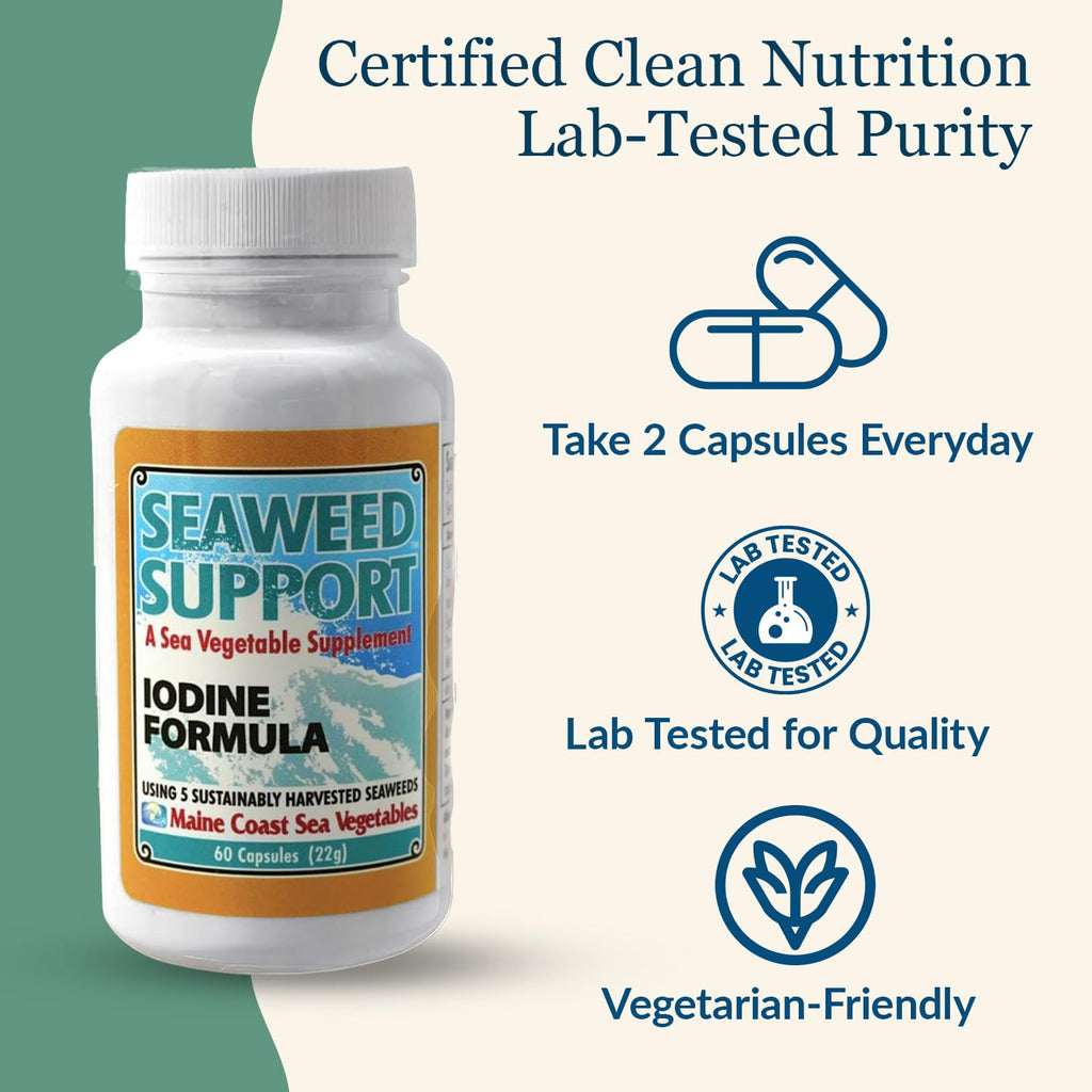 Maine Coast Sea Vegetables Seaweed Support Iodine Formula | Source of Iodine from Seaweed | Daily Use Iodine Supplement | Organic Alaria, Rockweed, Sea Lettuce, Dulse & Bladderwrack blend | 60 Capsule - TrustMedUSA