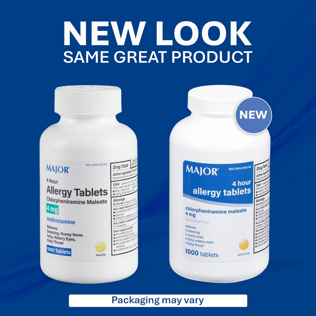 MAJOR 4 Hour Allergy Tablets - Chlorpheniramine Maleate - 4 mg - Antihistamine - 1000 Count (1 Pack) - Maple Wellness Supplements