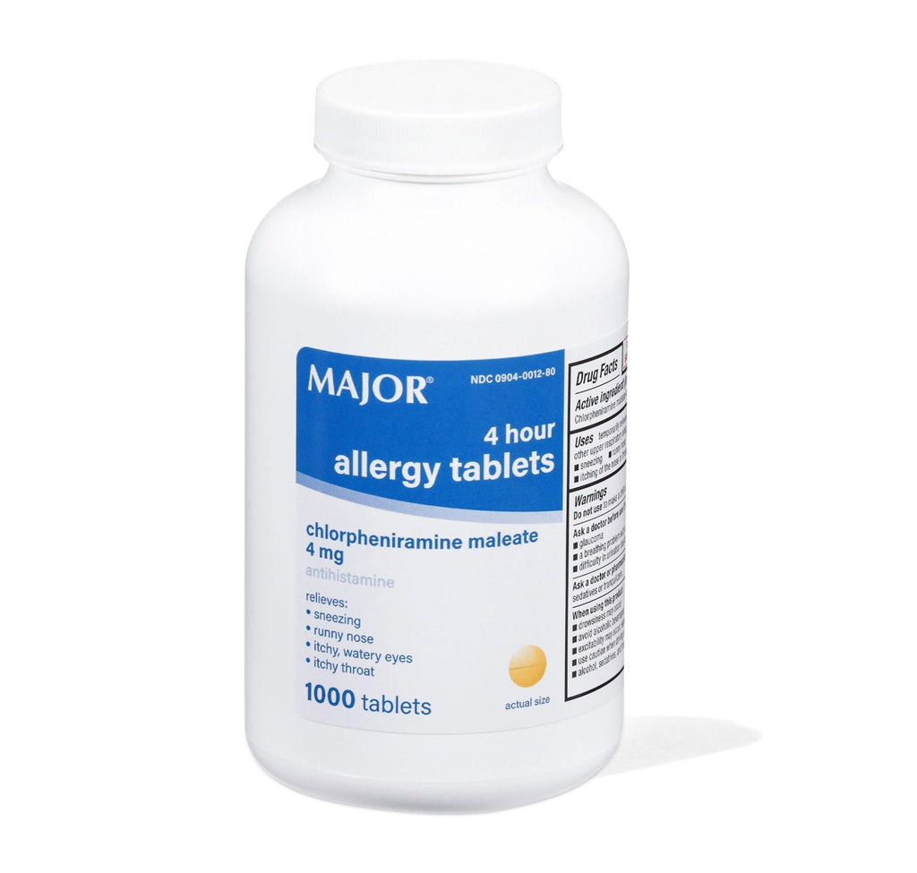 MAJOR 4 Hour Allergy Tablets - Chlorpheniramine Maleate - 4 mg - Antihistamine - 1000 Count (1 Pack) - Maple Wellness Supplements