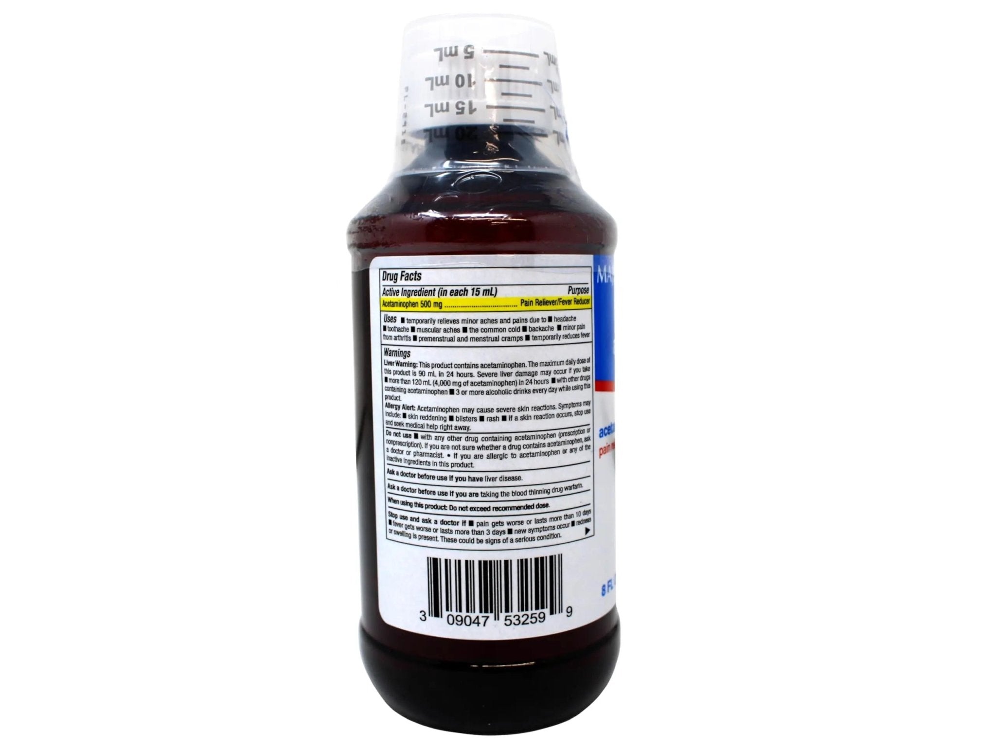 MAJOR Adult Extra Strength Liquid Acetaminophen - 500 mg Acetaminophen/15 mL Dose - Pain Reliever and Fever Reducer - Cherry Flavor - 8 Fl Oz - TrustMedUSA