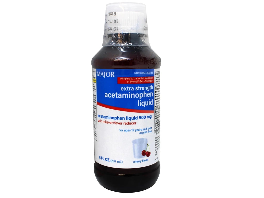MAJOR Adult Extra Strength Liquid Acetaminophen - 500 mg Acetaminophen/15 mL Dose - Pain Reliever and Fever Reducer - Cherry Flavor - 8 Fl Oz - TrustMedUSA