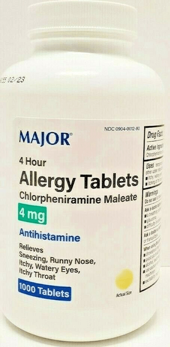 Major Chlorpheniramine 4mg Allergy Tablets 1000ct - TrustMedUSA