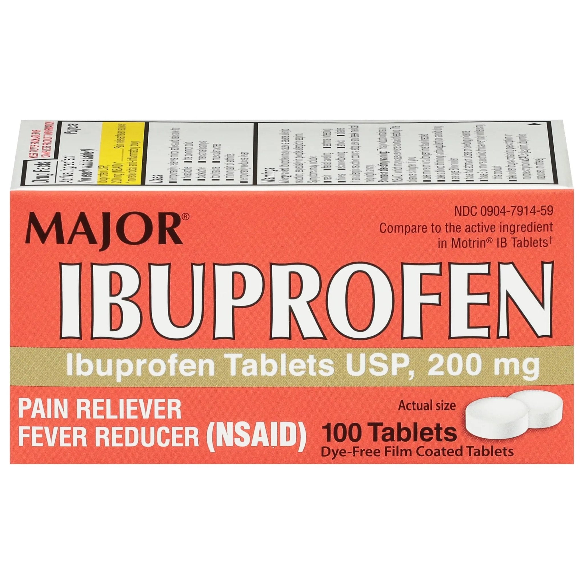 MAJOR Dye-Free Ibuprofen Tablets 200 mg - Helps Temporarily Reduce Fevers - Offers Pain Relief - 100 Tablets (1-Pack) - TrustMedUSA