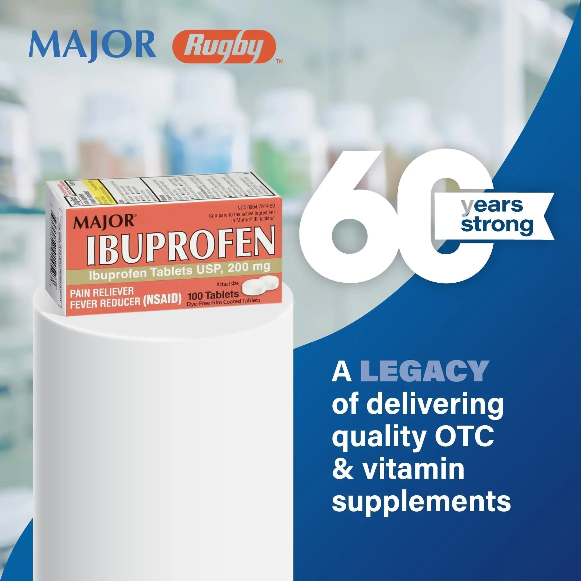 MAJOR Dye-Free Ibuprofen Tablets 200 mg - Helps Temporarily Reduce Fevers - Offers Pain Relief - 100 Tablets (1-Pack) - TrustMedUSA