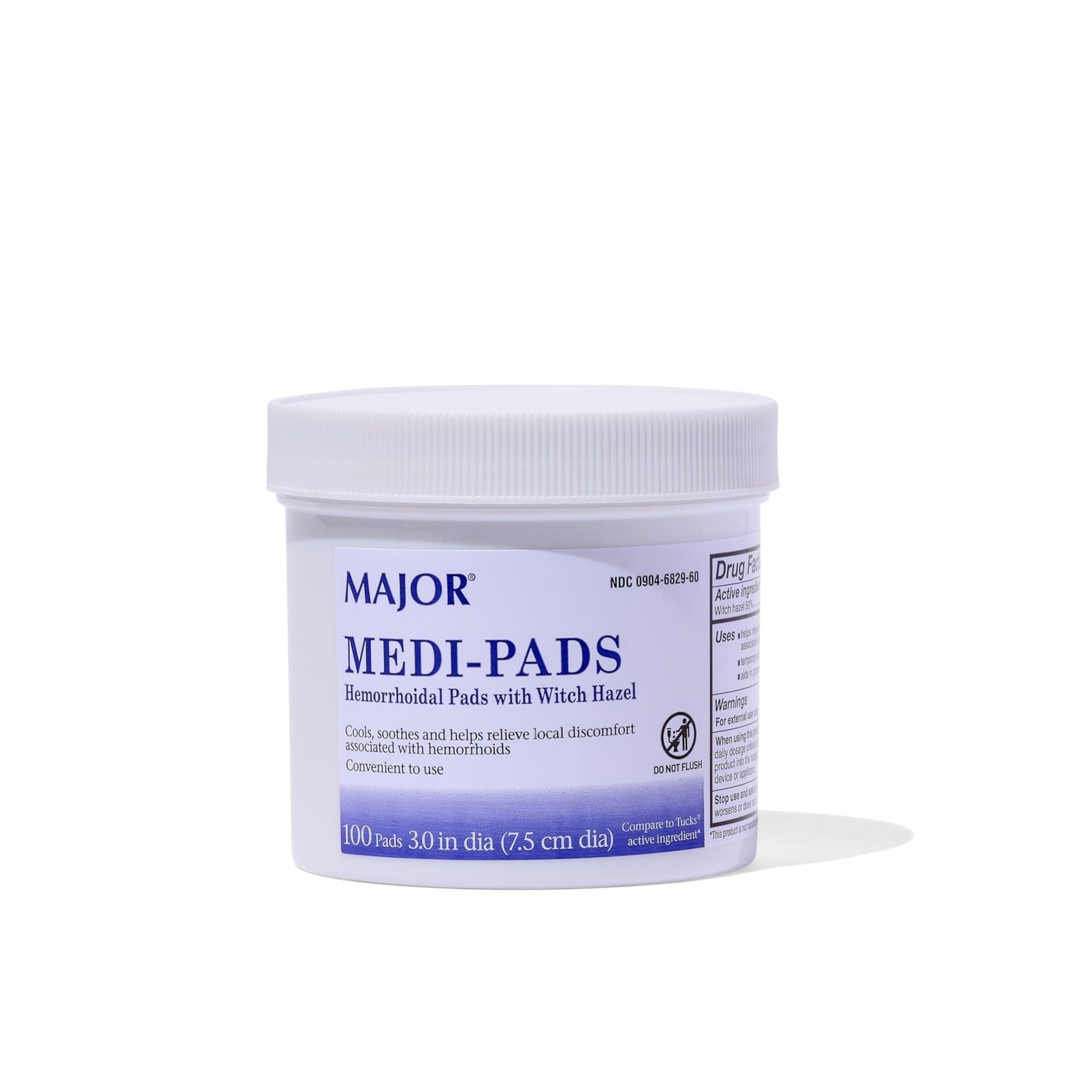 MAJOR Medi-Pads - Hemorrhoidal Hygienic Cleansing Witch Hazel Pads - Cooling Relief with Aloe - 100 Count Jar (1 Pack) - TrustMedUSA