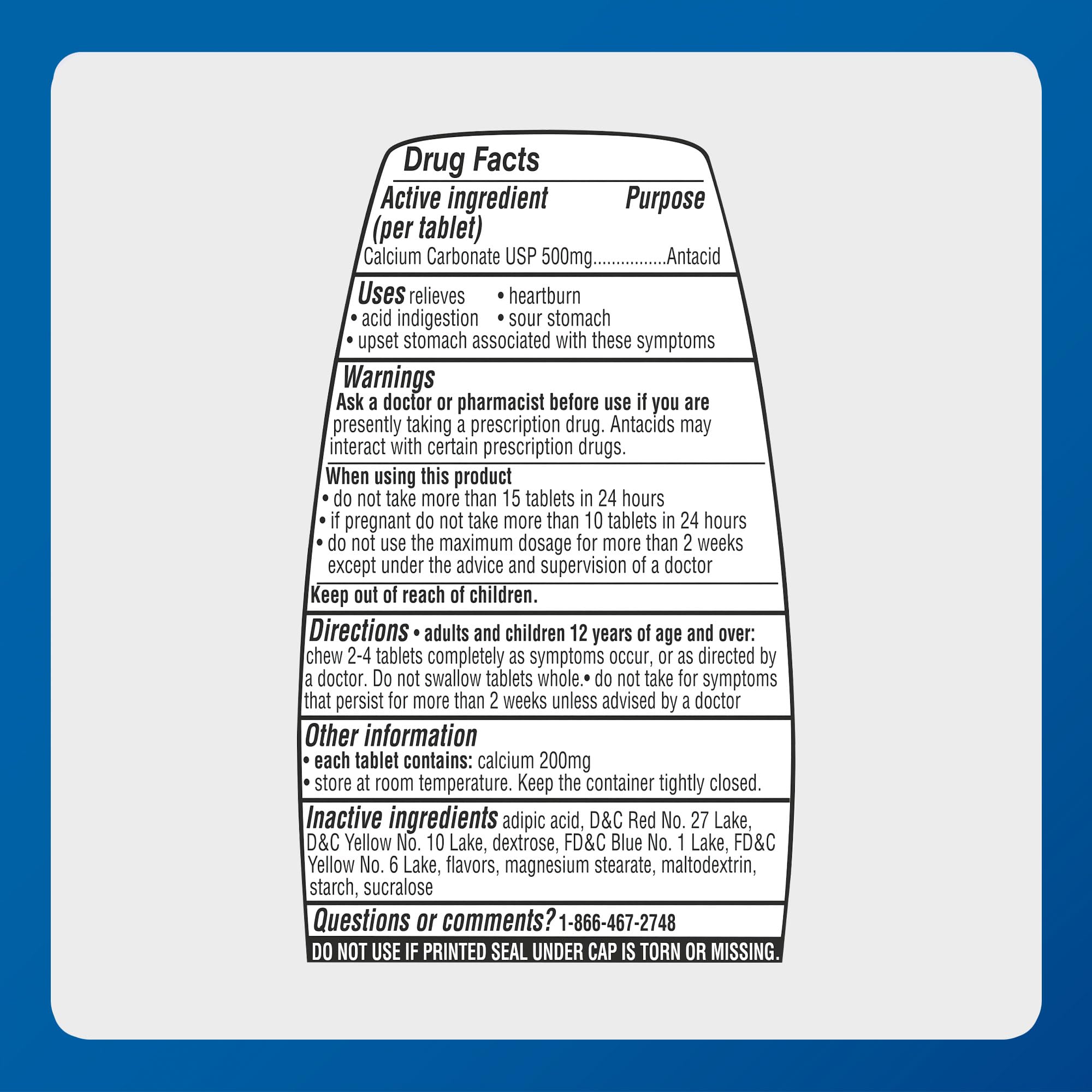 MAJOR Regular Strength Antacid Tablets - Calcium Carbonate 500 mg - Assorted Fruit Flavor - 150 Chewable Count (2 Pack) - Maple Wellness Supplements