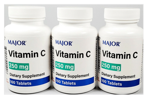 Major Vitamin C 250 mg Ascorbic Acid 100ct -3 Pack - TrustMedUSA