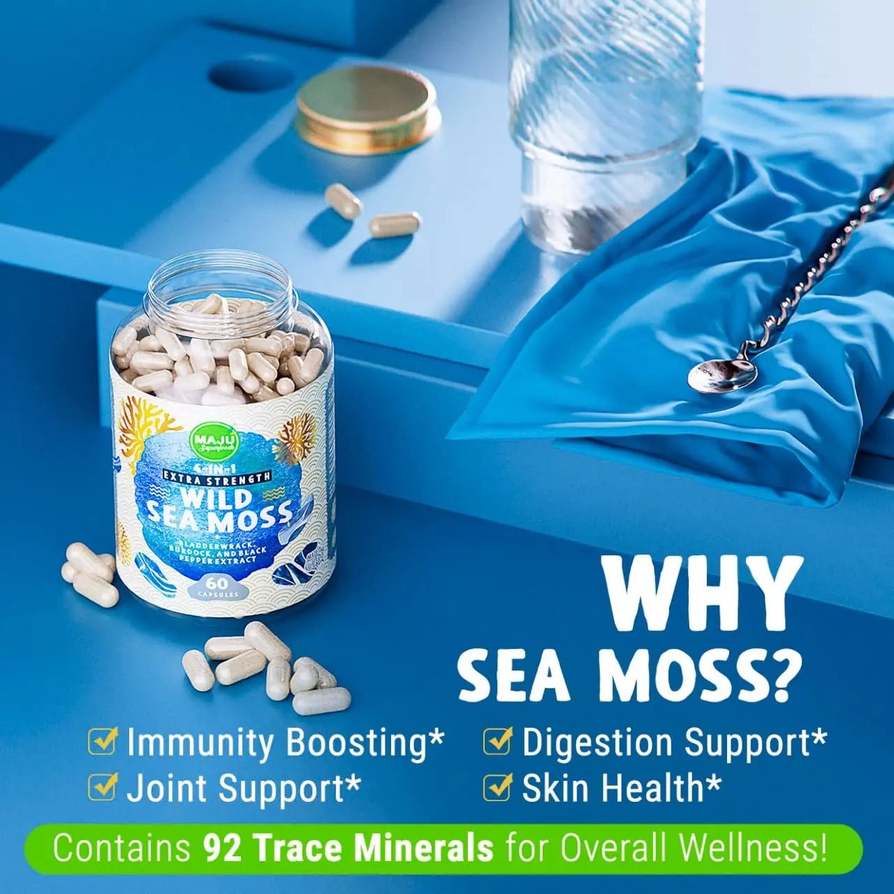 MAJU 4-in-1 Organic Sea Moss Capsules, Wild Chondrus Crispus, Seamoss - TrustMedUSA