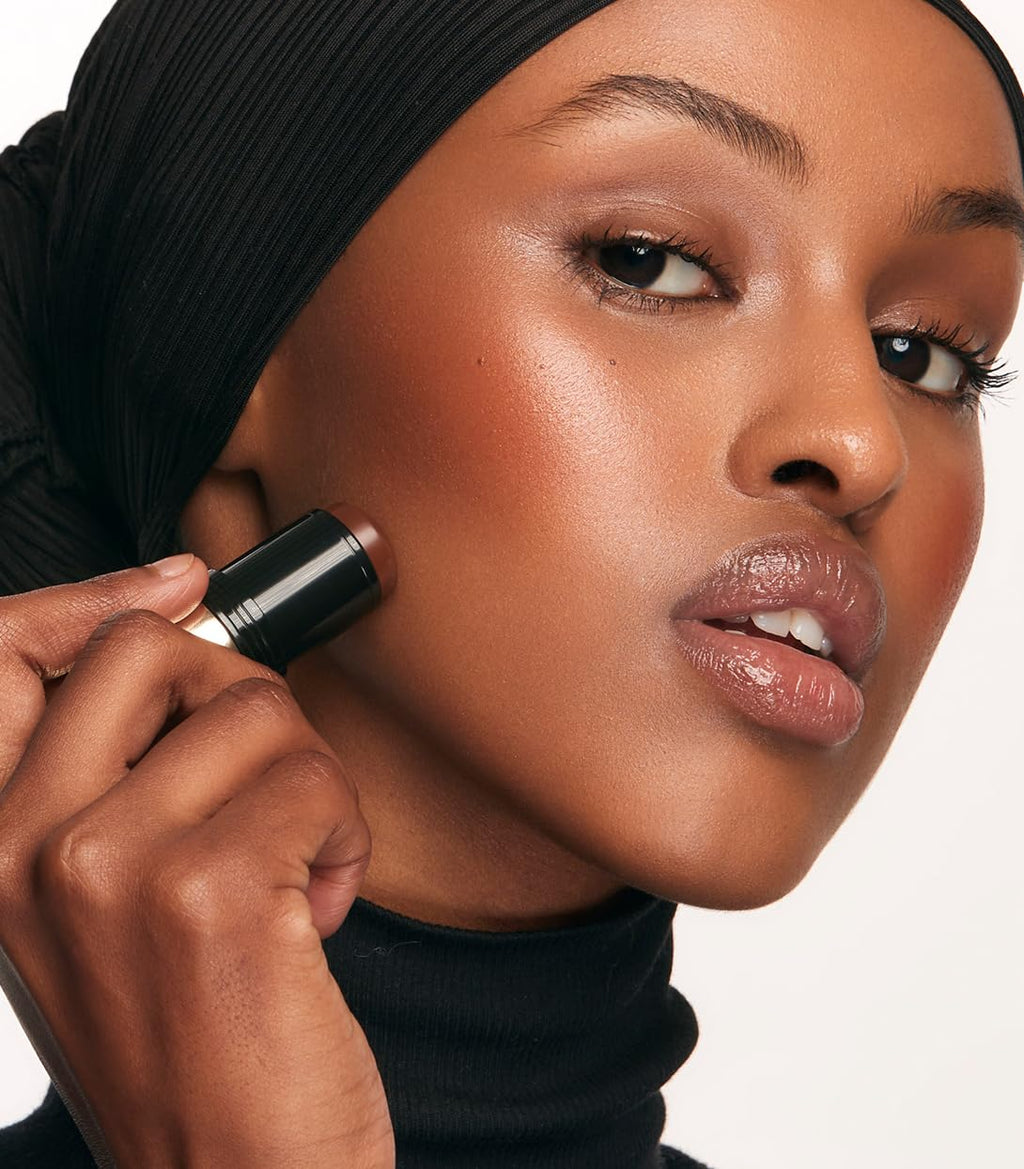 MAKE Beauty Heat Stroke Cream Blush Stick for Cheeks with Natural Hydrating Dewy Finish. Creamy Gel Blush Balm - Shade Baked, Deep Chocolate Brown Cheek Tint - TrustMedUSA