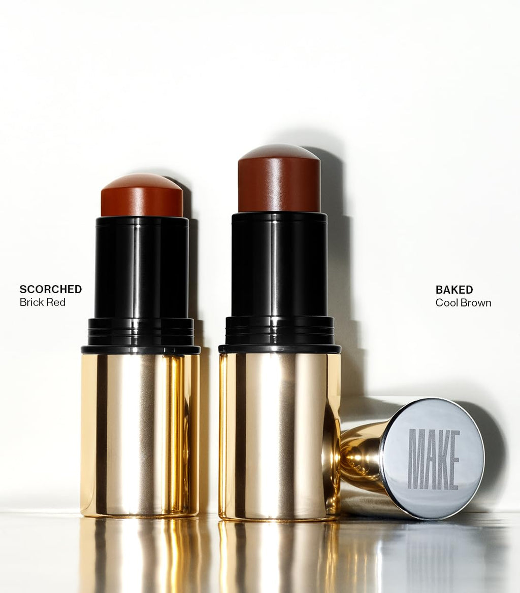 MAKE Beauty Heat Stroke Cream Blush Stick for Cheeks with Natural Hydrating Dewy Finish. Creamy Gel Blush Balm - Shade Baked, Deep Chocolate Brown Cheek Tint - TrustMedUSA