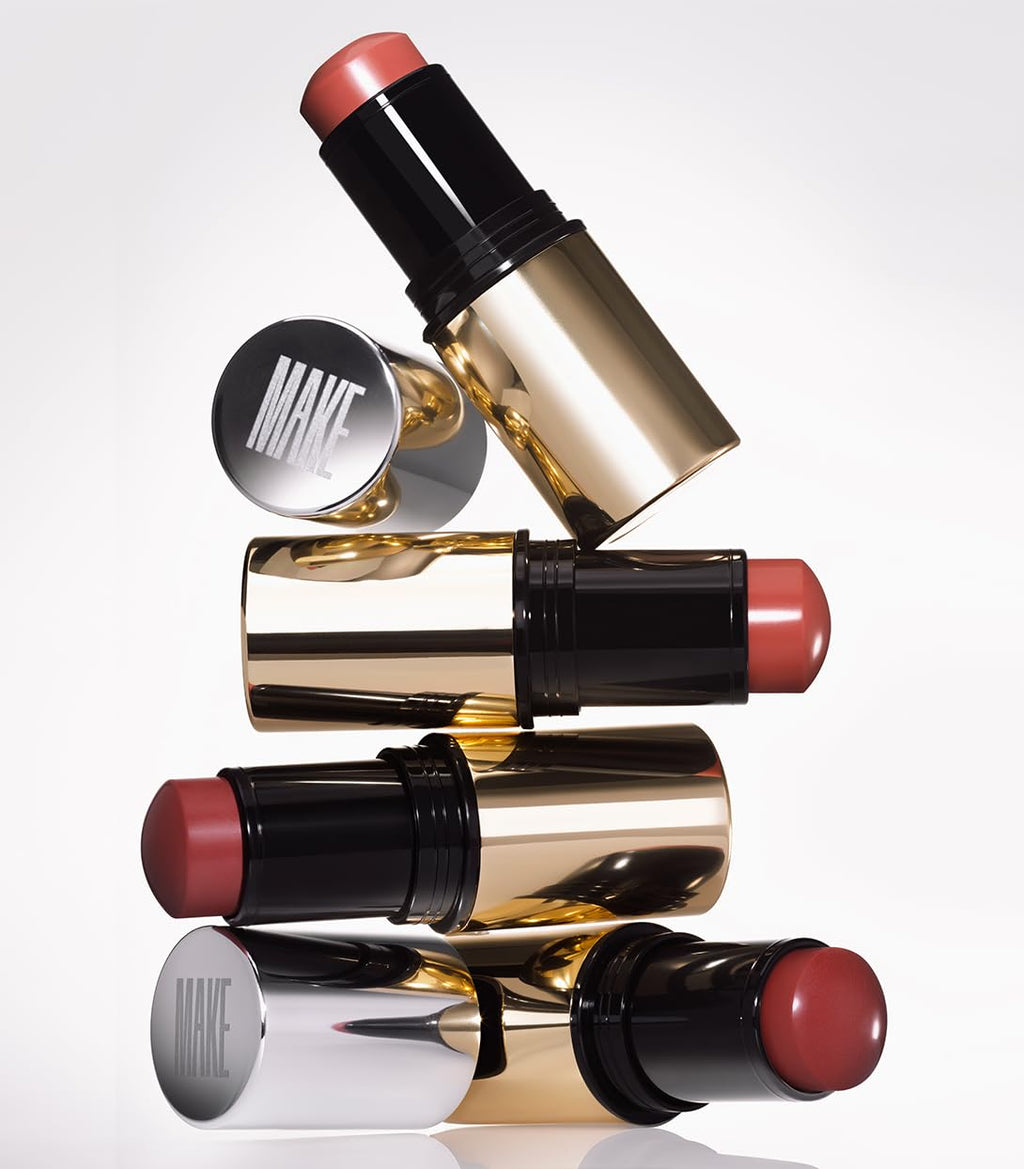 MAKE Beauty Heat Stroke Cream Blush Stick for Cheeks with Natural Hydrating Dewy Finish. Creamy Gel Blush Balm - Shade Baked, Deep Chocolate Brown Cheek Tint - TrustMedUSA