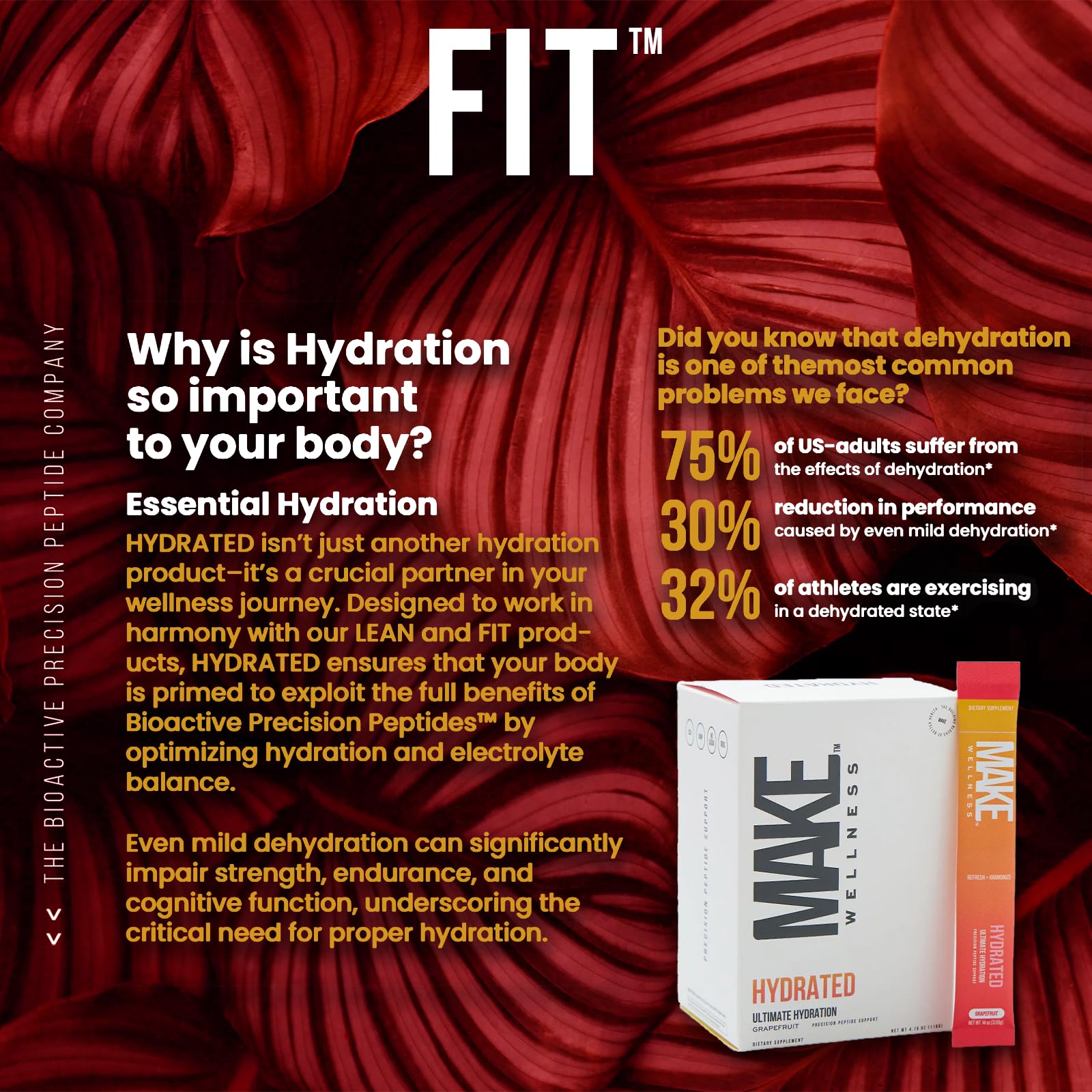 Make Wellness HYDRATED | 30 Servings | Grapefruit Flavor | Supports Hydration & Electrolyte Balance | Bioactive Peptide Blend for Daily Overall Wellness - TrustMedUSA