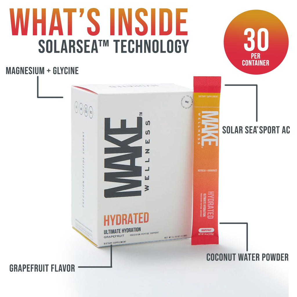 Make Wellness HYDRATED | 30 Servings | Grapefruit Flavor | Supports Hydration & Electrolyte Balance | Bioactive Peptide Blend for Daily Overall Wellness - TrustMedUSA