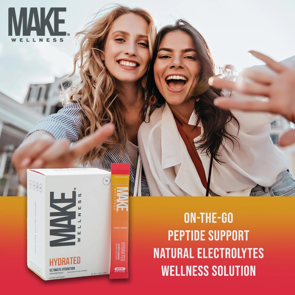 Make Wellness HYDRATED | 30 Servings | Grapefruit Flavor | Supports Hydration & Electrolyte Balance | Bioactive Peptide Blend for Daily Overall Wellness - TrustMedUSA