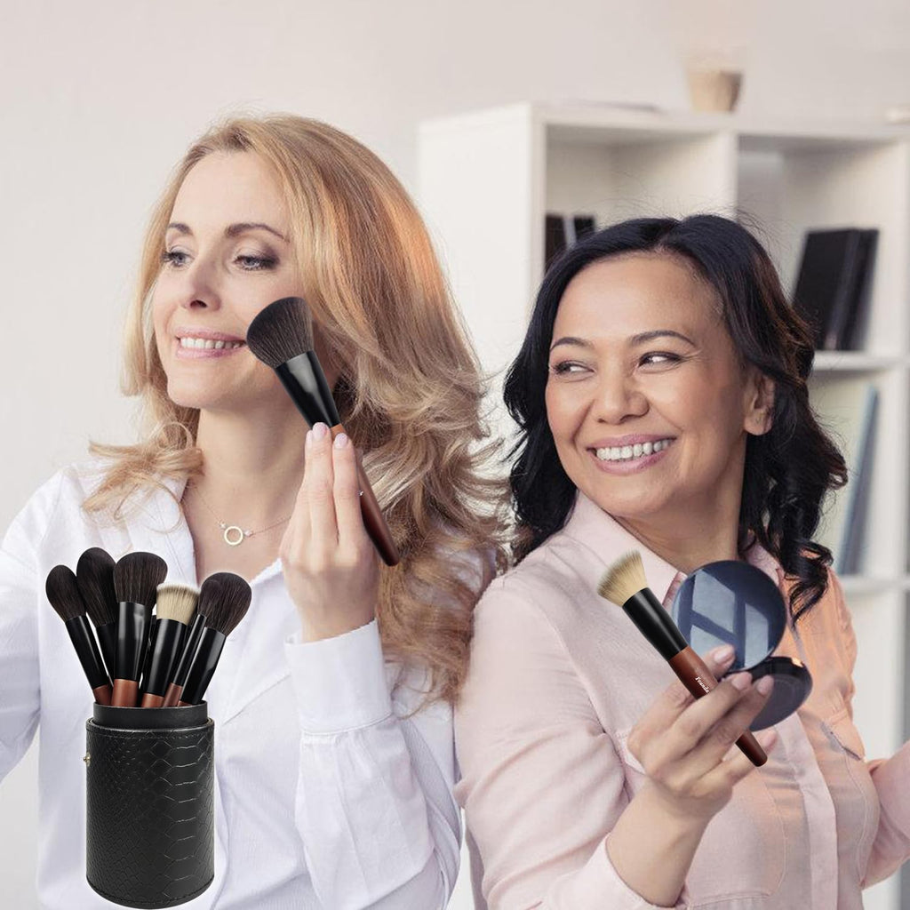 Makeup Brushes 16 Pcs Makeup Brush Set Professional, Wood Handle Travel Make Up Brushes Set with Case, Premium Cruelty-Free Synthetic Fiber Hair Makeup Brush Kit with Holder - TrustMedUSA