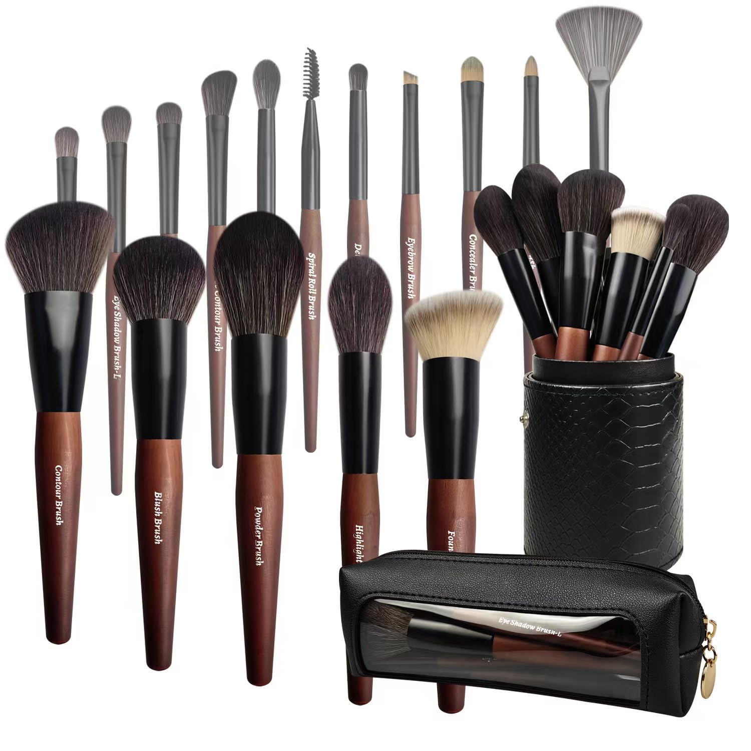 Makeup Brushes 16 Pcs Makeup Brush Set Professional, Wood Handle Travel Make Up Brushes Set with Case, Premium Cruelty-Free Synthetic Fiber Hair Makeup Brush Kit with Holder - TrustMedUSA