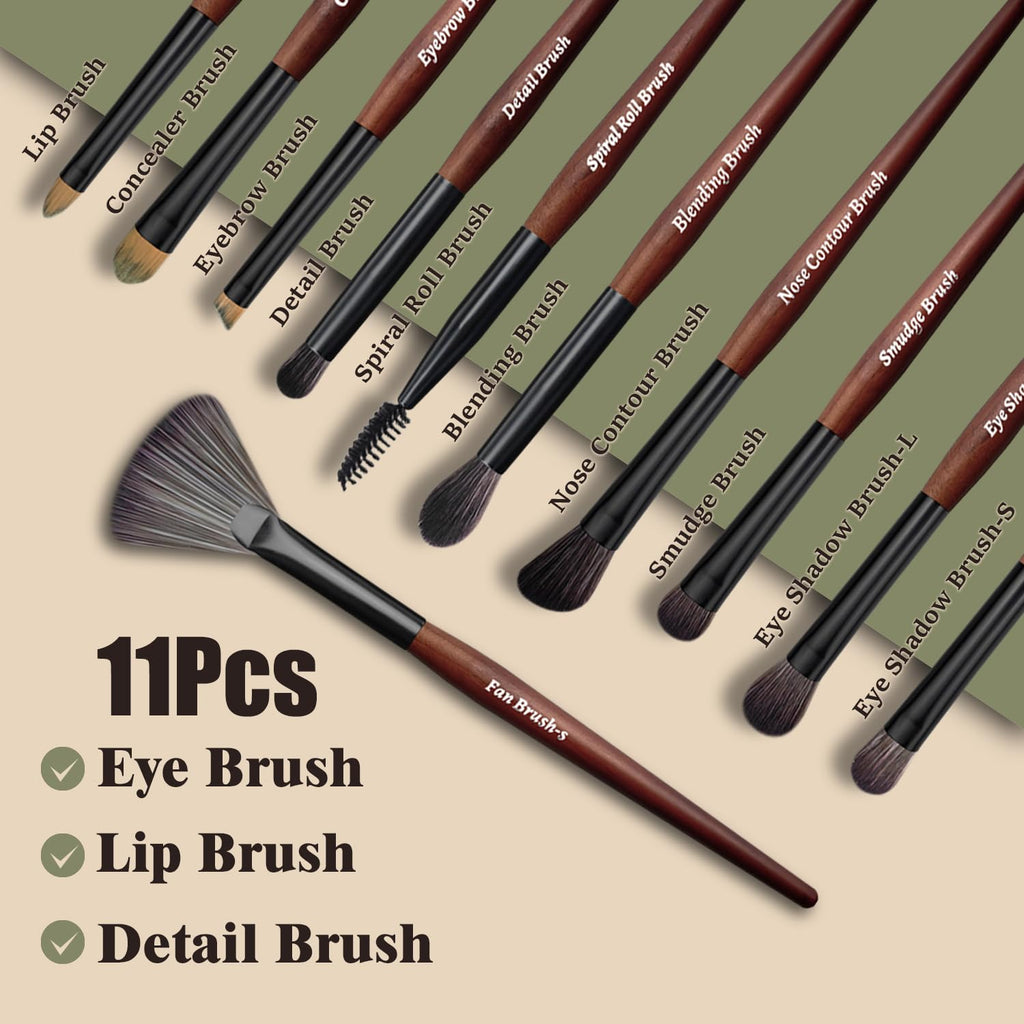 Makeup Brushes 16 Pcs Makeup Brush Set Professional, Wood Handle Travel Make Up Brushes Set with Case, Premium Cruelty-Free Synthetic Fiber Hair Makeup Brush Kit with Holder - TrustMedUSA