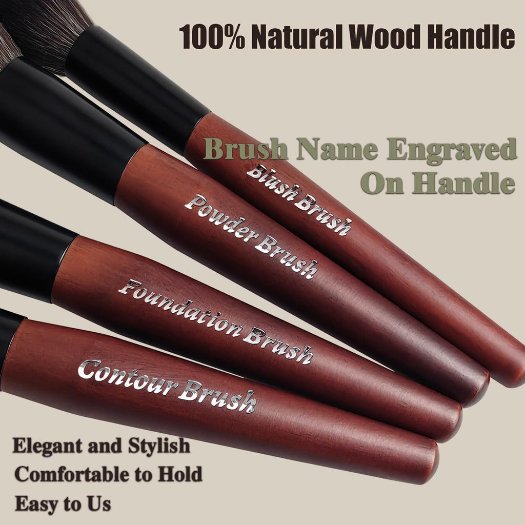 Makeup Brushes 16 Pcs Makeup Brush Set Professional, Wood Handle Travel Make Up Brushes Set with Case, Premium Cruelty-Free Synthetic Fiber Hair Makeup Brush Kit with Holder - TrustMedUSA