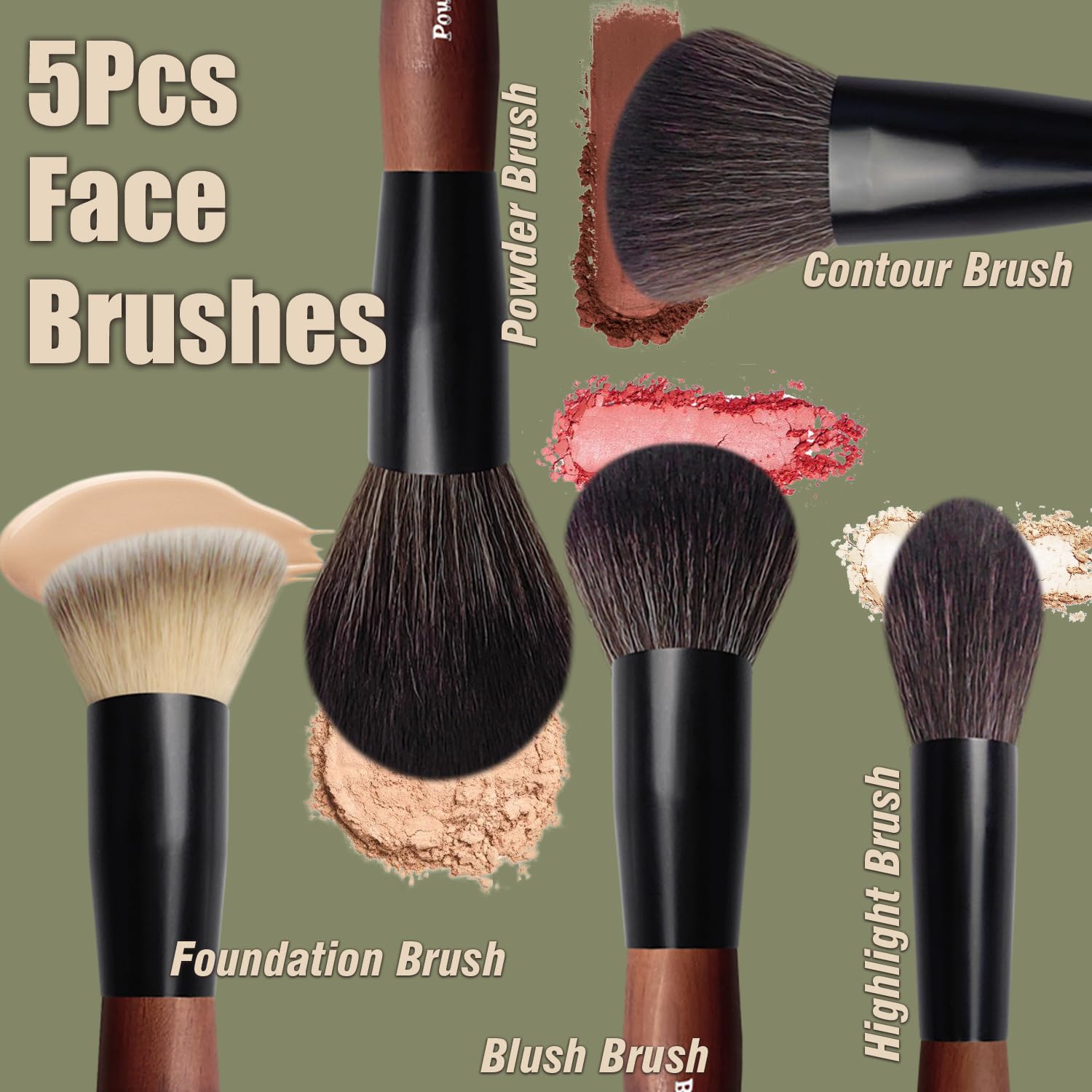 Makeup Brushes 16 Pcs Makeup Brush Set Professional, Wood Handle Travel Make Up Brushes Set with Case, Premium Cruelty-Free Synthetic Fiber Hair Makeup Brush Kit with Holder - TrustMedUSA