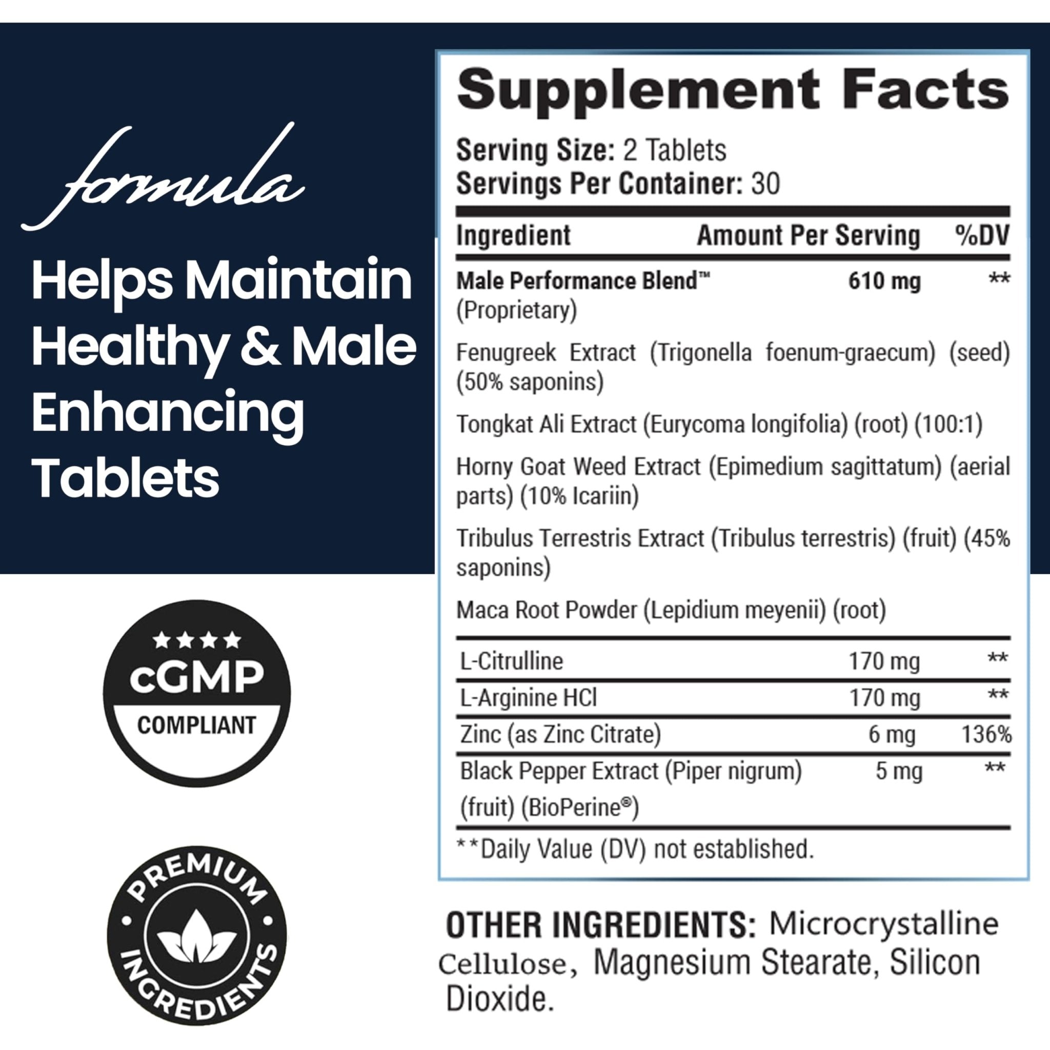Male Enhancing Supplement - Fast Acting Performance Pills for Men for Blood Flow - Size & Stamina - Testosterone Booster, Maca Root, Epimedium,Tongkat Ali Dietary Supplement 60 Tablets - TrustMedUSA