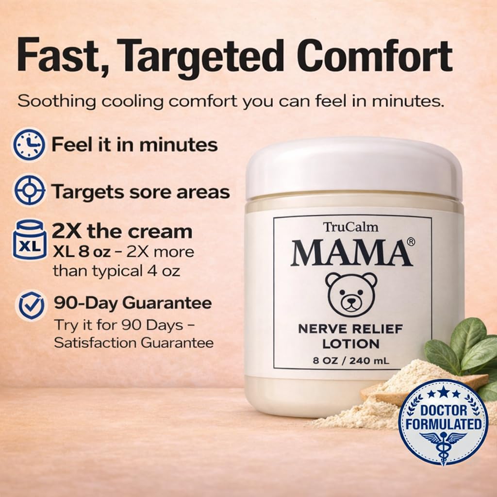Mama Lotion – Neuropathy Nerve Relief Cream with Magnesium Chloride - Maximum Strength Comfort for Feet, Hands, Legs, Toes - Fast-Absorbing and Non-Greasy Formula for Food and Leg Comfort - 8 Oz - TrustMedUSA