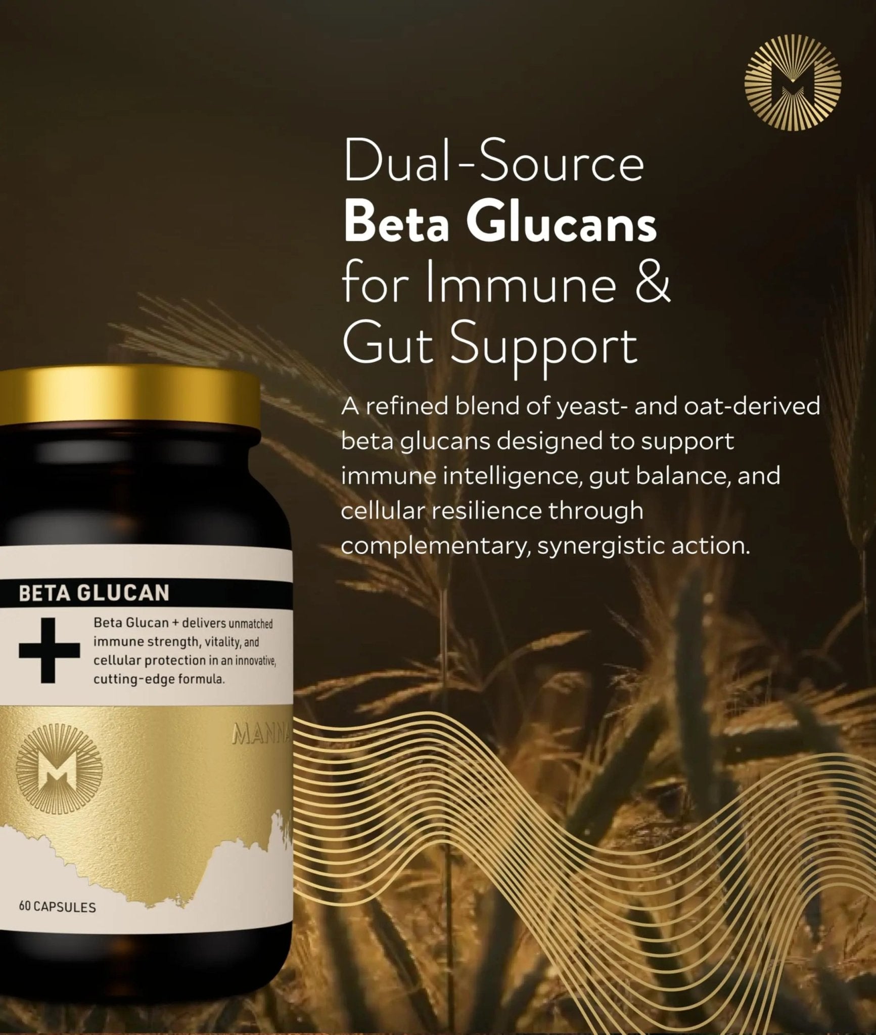 Manna Beta Glucan+ Capsules | 1000mg Beta Glucan Complex | Reishi Mushroom & Oats | Supplement for Immune Support, Heart Health, Cellular Renewal & Antioxidant Protection | 60 Count - TrustMedUSA