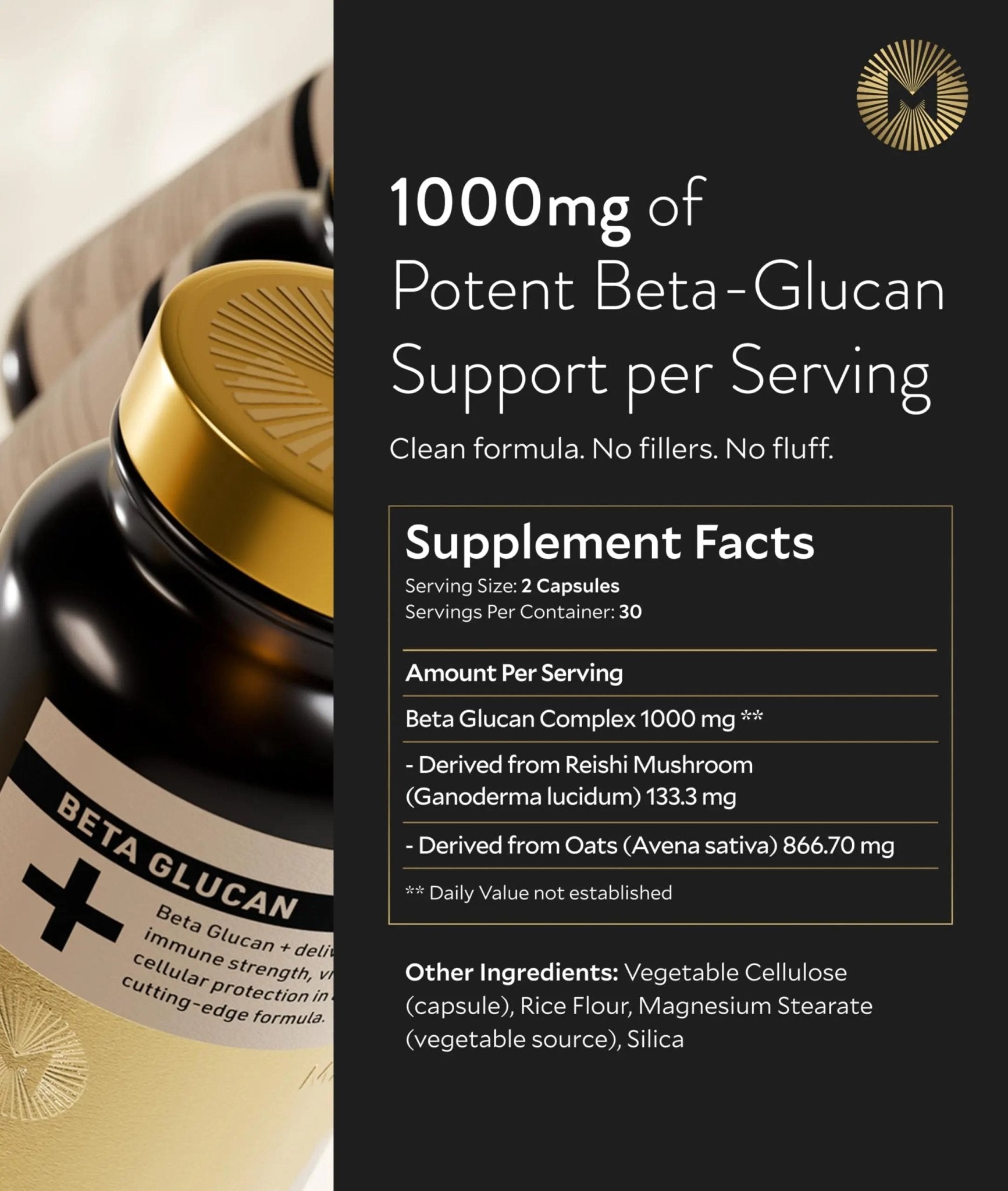 Manna Beta Glucan+ Capsules | 1000mg Beta Glucan Complex | Reishi Mushroom & Oats | Supplement for Immune Support, Heart Health, Cellular Renewal & Antioxidant Protection | 60 Count - TrustMedUSA