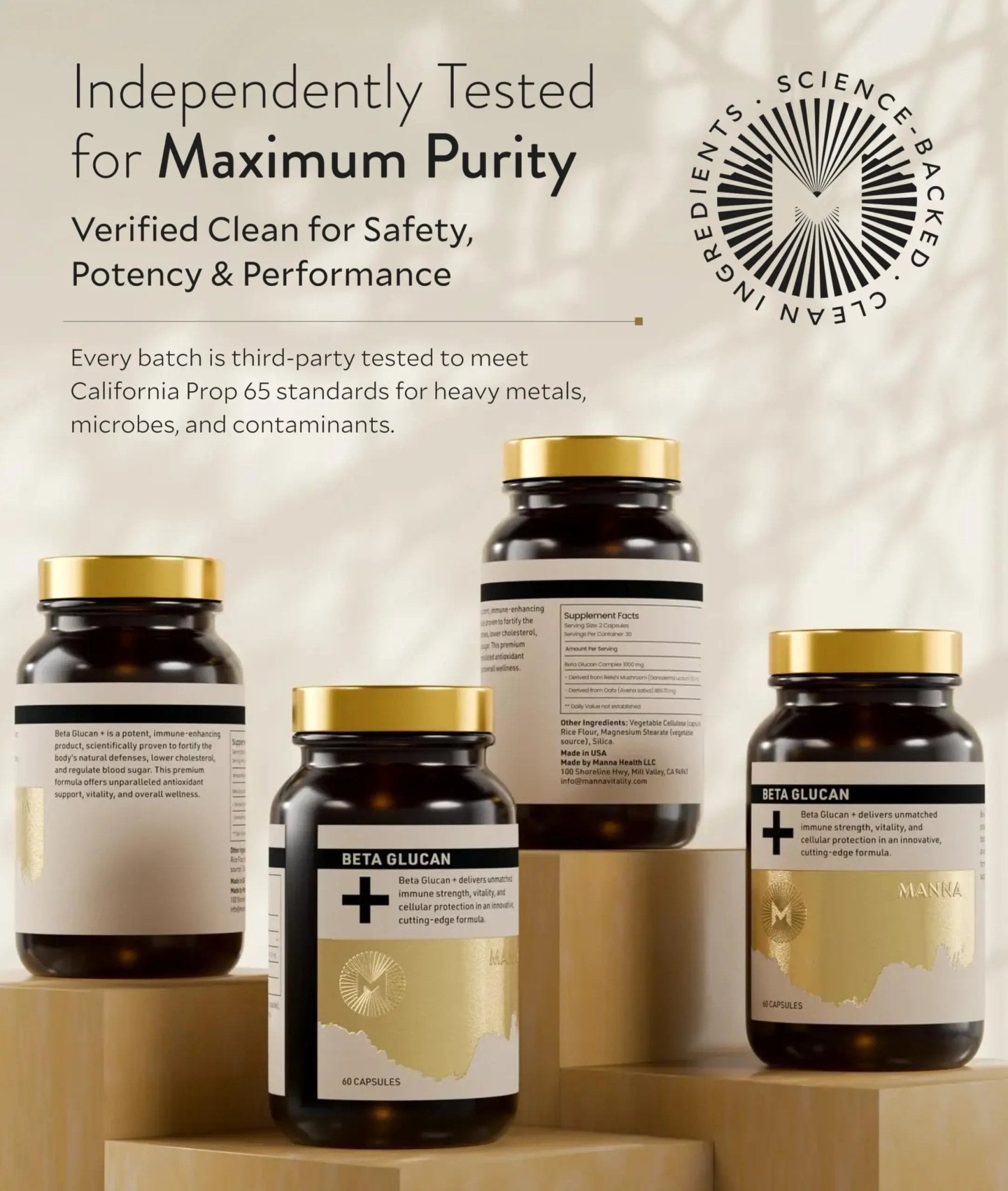 Manna Beta Glucan+ Capsules | 1000mg Beta Glucan Complex | Reishi Mushroom & Oats | Supplement for Immune Support, Heart Health, Cellular Renewal & Antioxidant Protection | 60 Count - TrustMedUSA