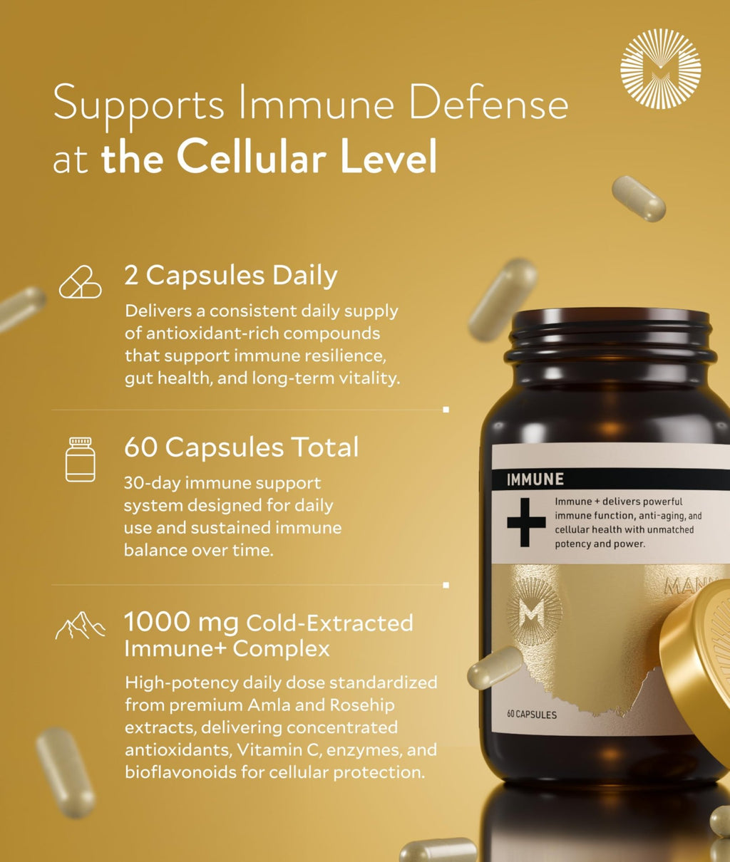 Manna Immune+ Capsules | 500mg Amla Extract & 500mg Rosehip Extract | Vitamin C Supplement for Immune Boost, Antioxidants, Heart Health, Digestion & Immune System Support | For Daily Use | 60 Count - TrustMedUSA