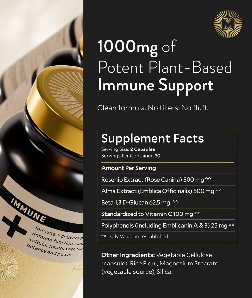 Manna Immune+ Capsules | 500mg Amla Extract & 500mg Rosehip Extract | Vitamin C Supplement for Immune Boost, Antioxidants, Heart Health, Digestion & Immune System Support | For Daily Use | 60 Count - TrustMedUSA