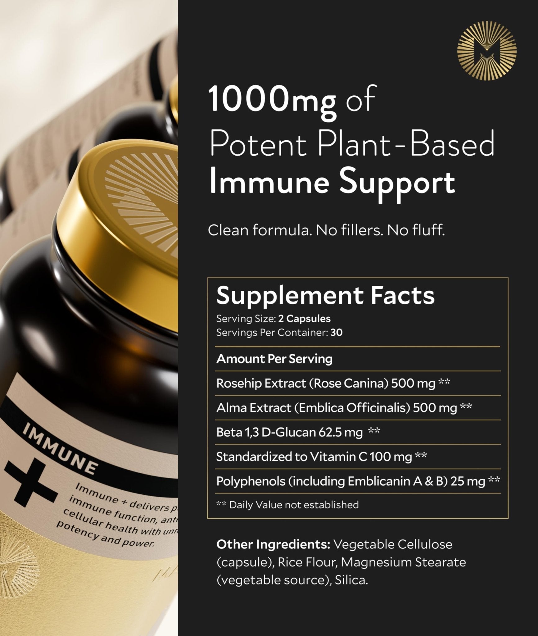 Manna Immune+ Capsules | 500mg Amla Extract & 500mg Rosehip Extract | Vitamin C Supplement for Immune Boost, Antioxidants, Heart Health, Digestion & Immune System Support | For Daily Use | 60 Count - TrustMedUSA