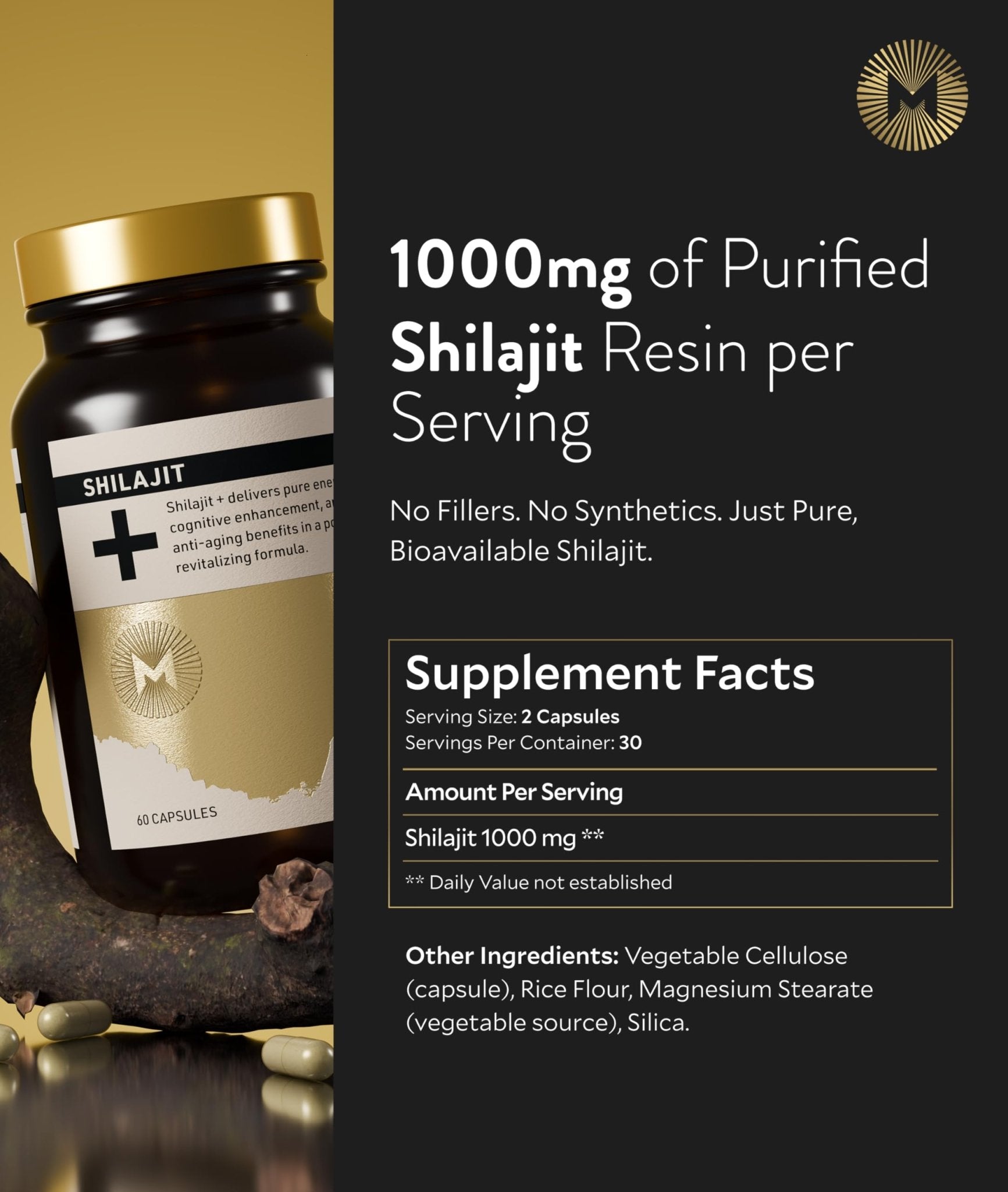Manna Vitality Shilajit+ Capsules | 1000mg Purified Himalayan Shilajit Resin Supplement | Highest Bioavailability | Energy, Performance, Detox, Vitality, Mental Clarity & Cognitive Support | 60 Count - TrustMedUSA