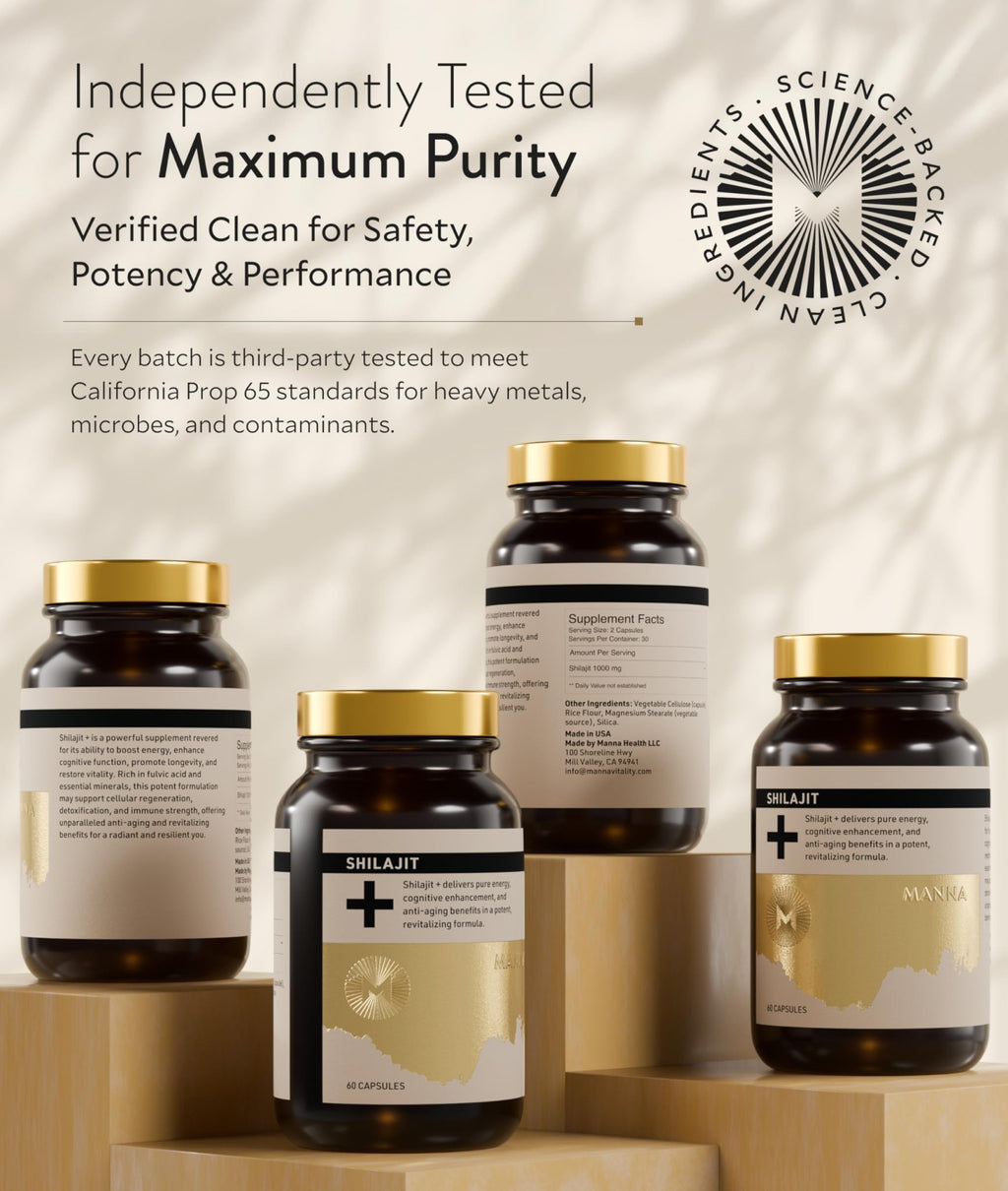 Manna Vitality Shilajit+ Capsules | 1000mg Purified Himalayan Shilajit Resin Supplement | Highest Bioavailability | Energy, Performance, Detox, Vitality, Mental Clarity & Cognitive Support | 60 Count - TrustMedUSA