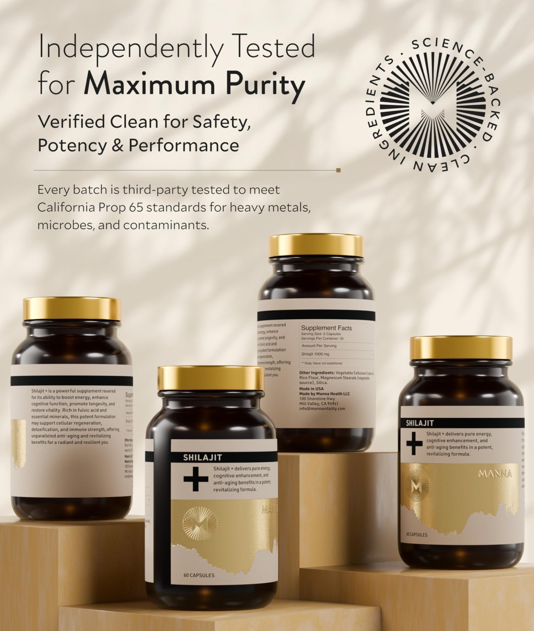 Manna Vitality Shilajit+ Capsules | 1000mg Purified Himalayan Shilajit Resin Supplement | Highest Bioavailability | Energy, Performance, Detox, Vitality, Mental Clarity & Cognitive Support | 60 Count - TrustMedUSA