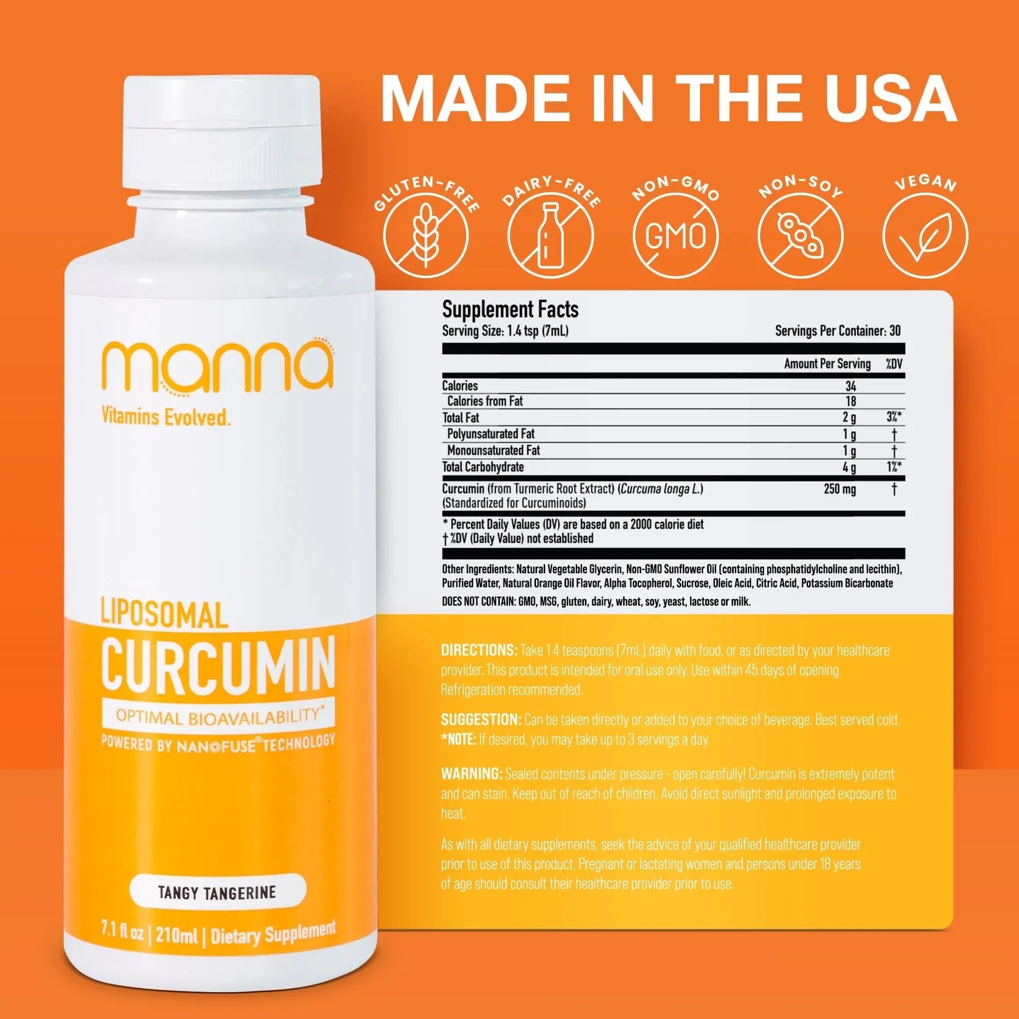 Manna Vitamins Evolved Liposomal Liquid Curcumin for Advanced Absorption Best Turmeric Supplement for Daily Joint & Immune Health Support - Vegan, Non-GMO, 95% Curcuminoids (1 Pack) - TrustMedUSA