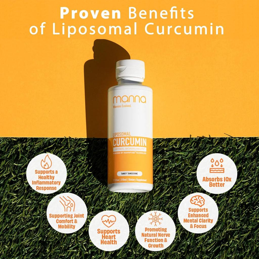 Manna Vitamins Evolved Liposomal Liquid Curcumin for Advanced Absorption Best Turmeric Supplement for Daily Joint & Immune Health Support - Vegan, Non-GMO, 95% Curcuminoids (1 Pack) - TrustMedUSA