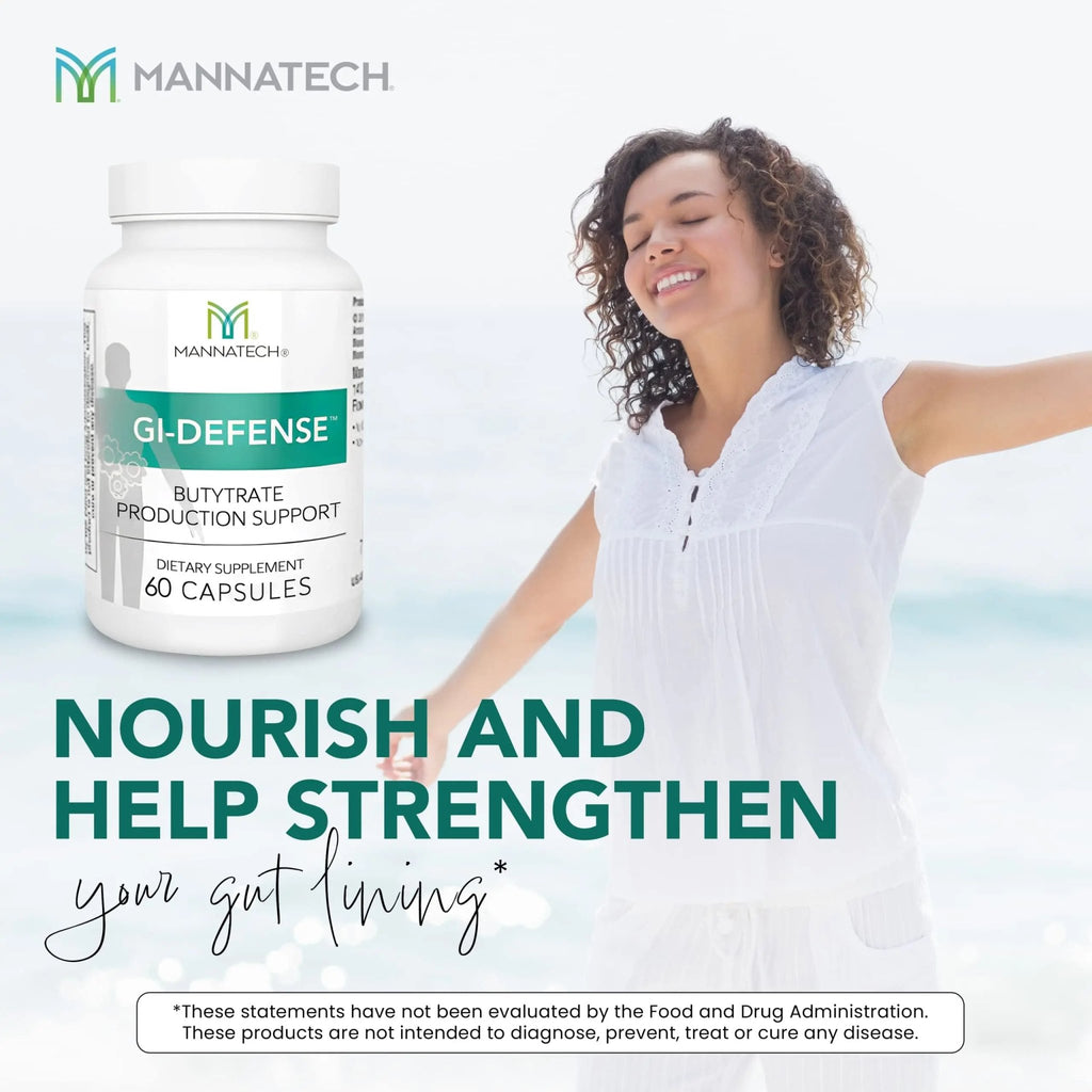 Mannatech Butyrate Supplement - Supports Gut Barrier Function, Intestinal Health, and Digestive Comfort - Promotes Short Chain Fatty Acid Production, Immune Support Supplement GI-Defense 60 Capsules - TrustMedUSA