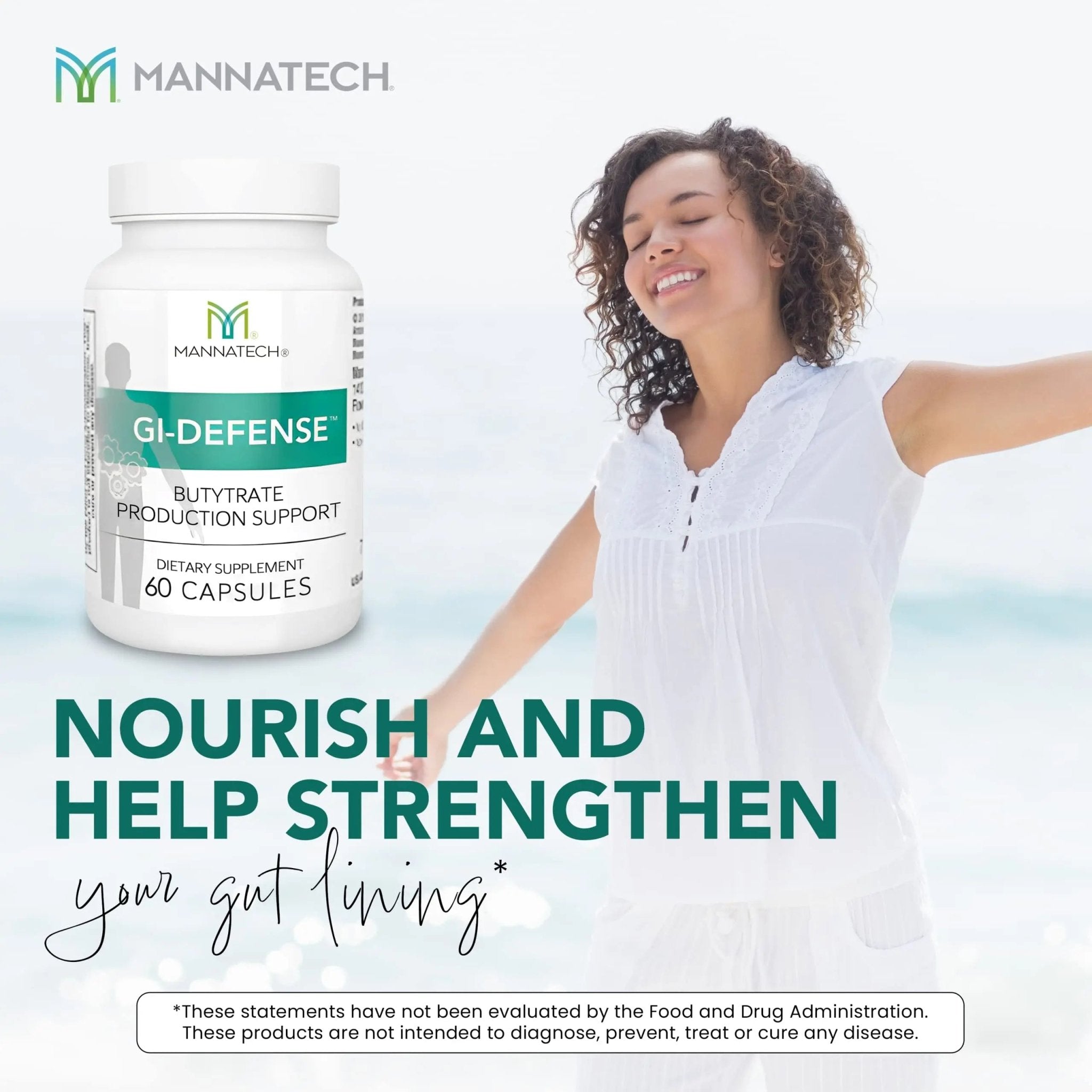 Mannatech Butyrate Supplement - Supports Gut Barrier Function, Intestinal Health, and Digestive Comfort - Promotes Short Chain Fatty Acid Production, Immune Support Supplement GI-Defense 60 Capsules - TrustMedUSA
