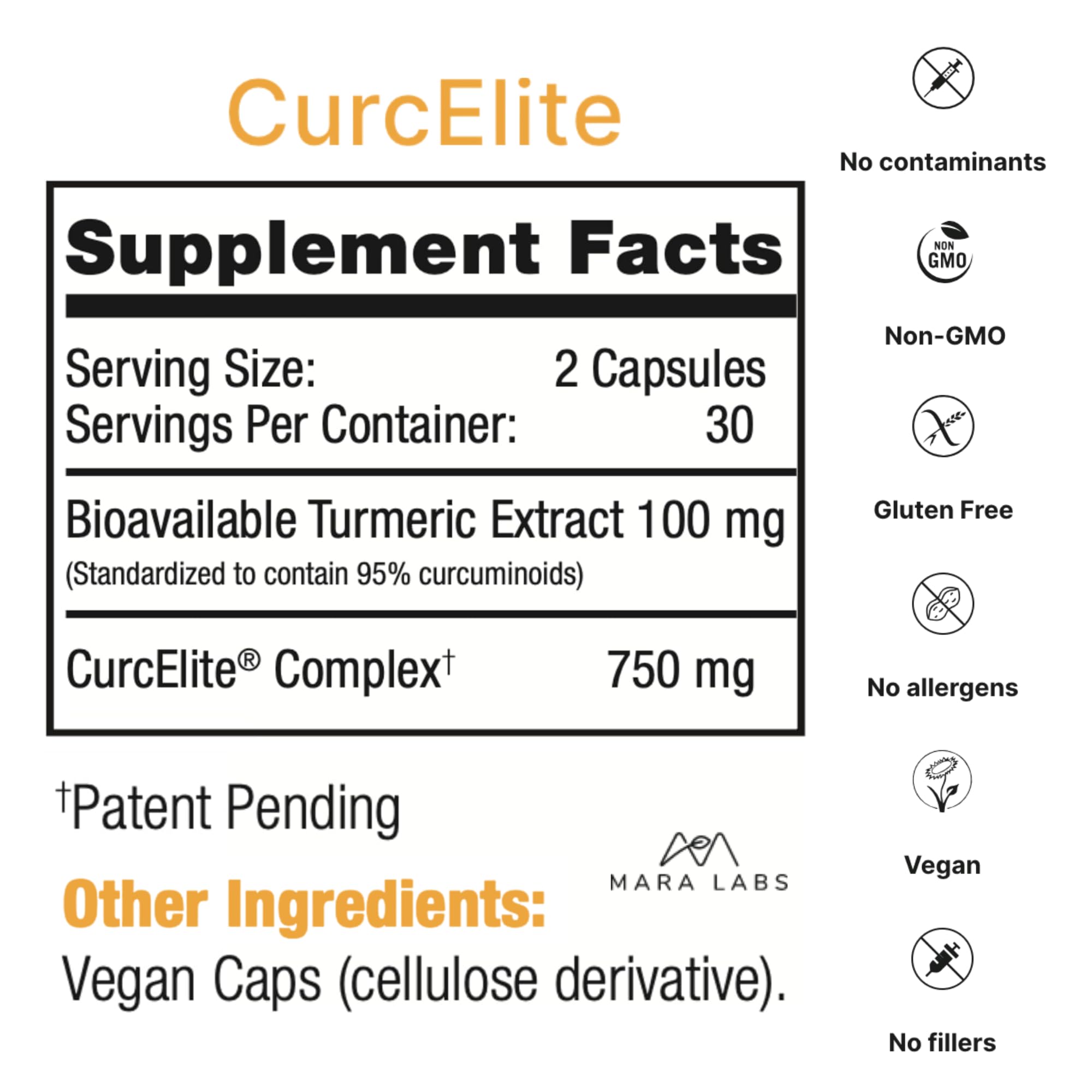 Mara Labs CurcElite Curcumin | Turmeric Extract 95% Curcuminoids | Vegan, No Fillers, and Non-GMO | 60 Vegan Capsules - TrustMedUSA