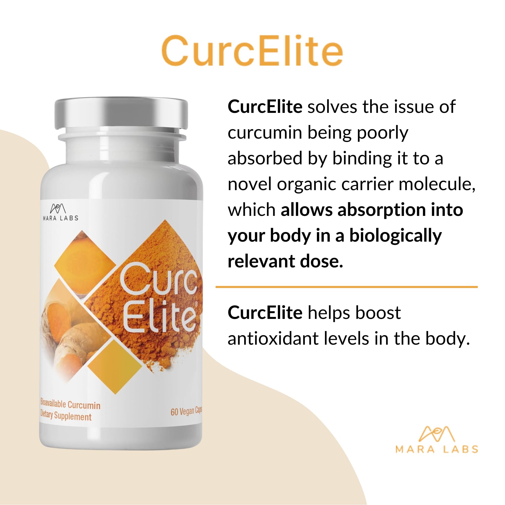 Mara Labs CurcElite Curcumin | Turmeric Extract 95% Curcuminoids | Vegan, No Fillers, and Non-GMO | 60 Vegan Capsules - Maple Wellness Supplements