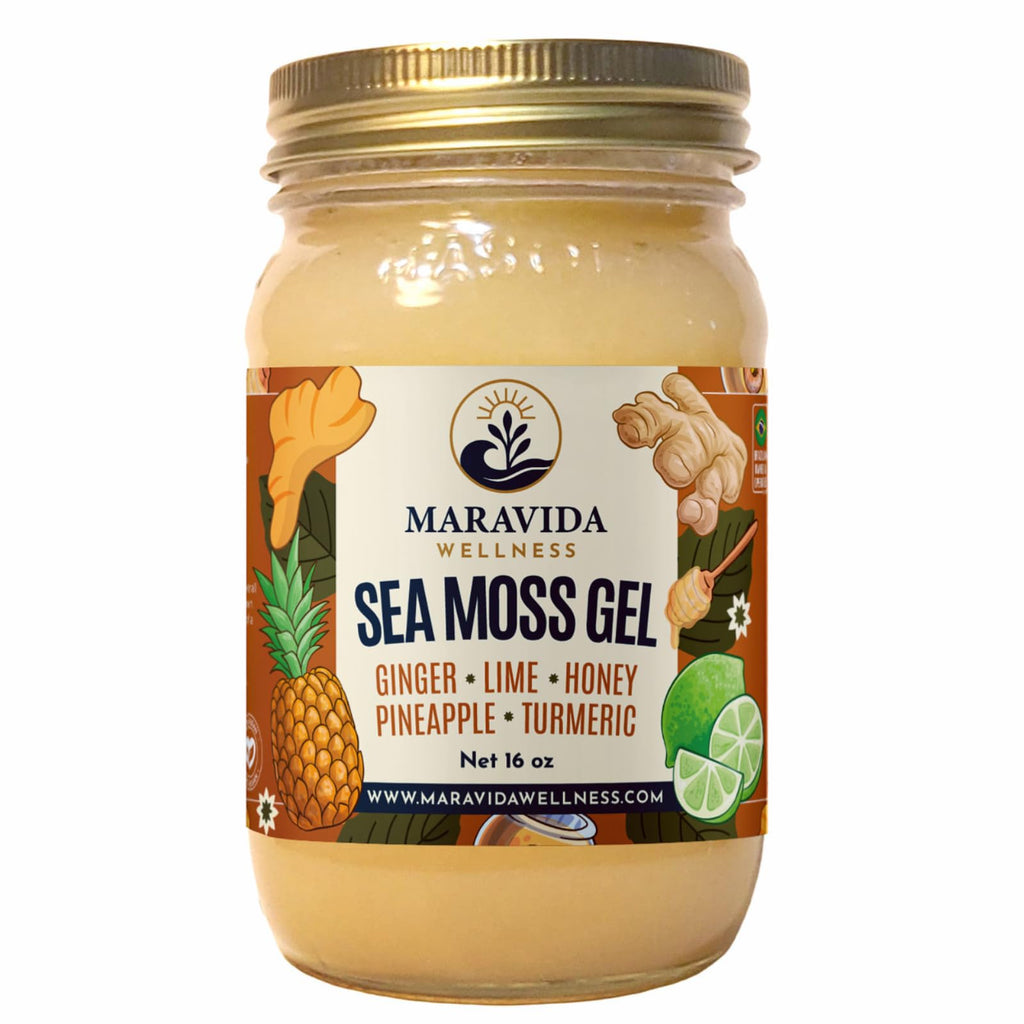 Maravida Wellness Sea Moss Gel – Pineapple, Lime, Honey, Ginger & Turmeric – 100% Natural Raw Organic Irish Moss – 16oz Jar – Premium Superfood for Everyday Wellness - TrustMedUSA