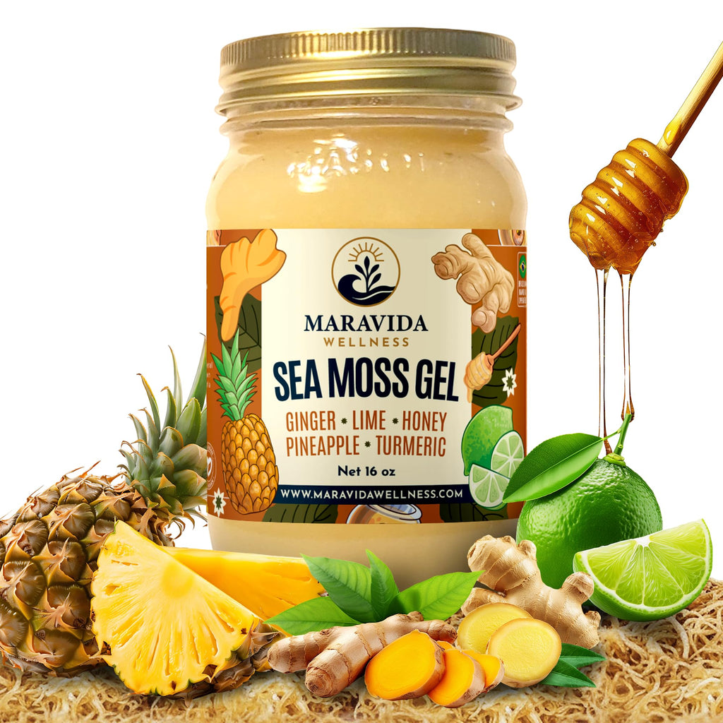Maravida Wellness Sea Moss Gel – Pineapple, Lime, Honey, Ginger & Turmeric – 100% Natural Raw Organic Irish Moss – 16oz Jar – Premium Superfood for Everyday Wellness - TrustMedUSA