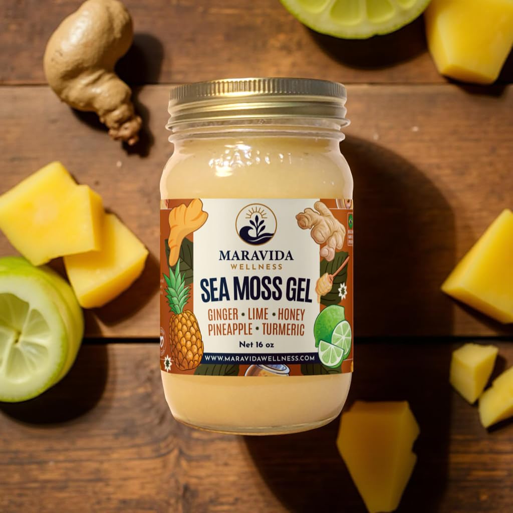 Maravida Wellness Sea Moss Gel – Pineapple, Lime, Honey, Ginger & Turmeric – 100% Natural Raw Organic Irish Moss – 16oz Jar – Premium Superfood for Everyday Wellness - TrustMedUSA