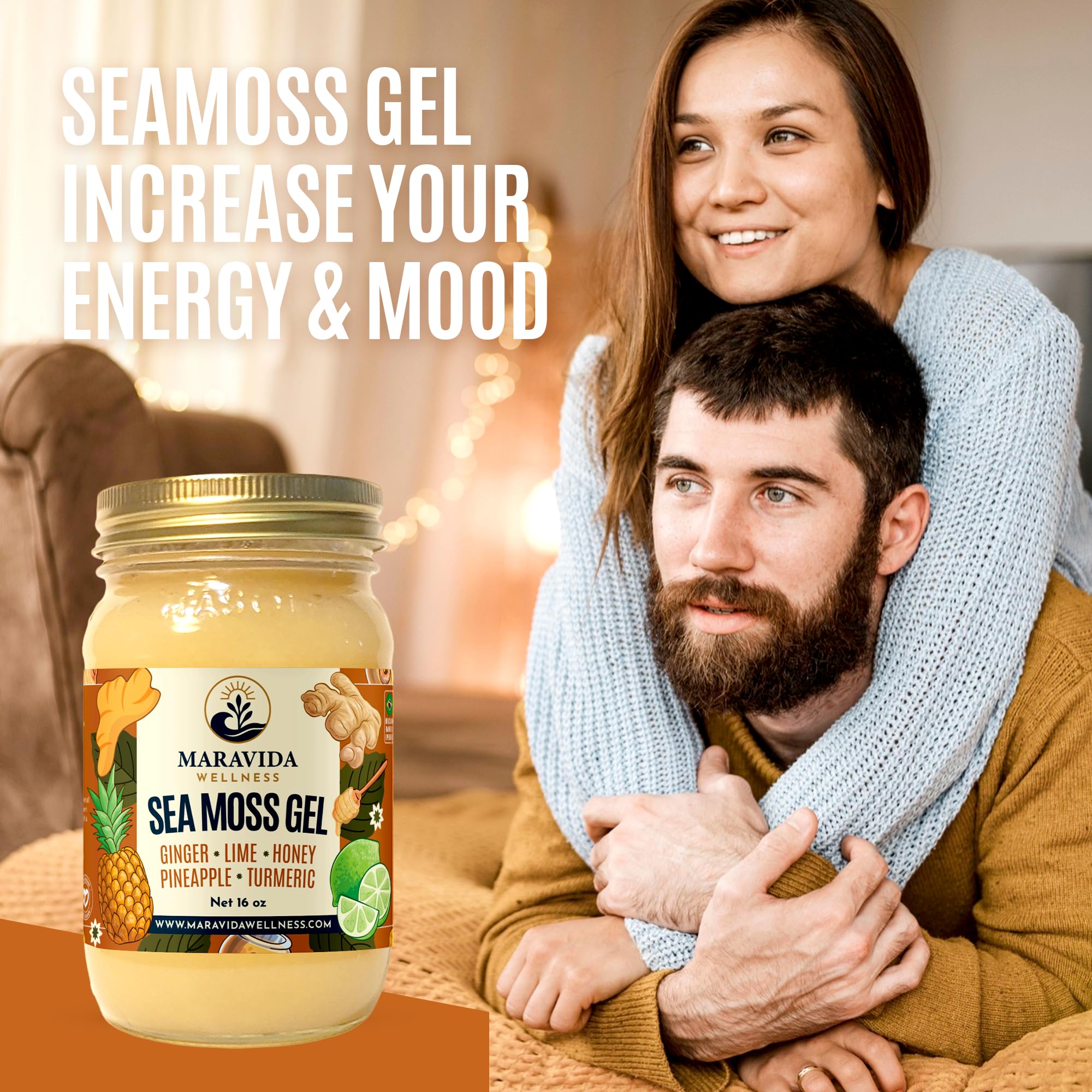 Maravida Wellness Sea Moss Gel – Pineapple, Lime, Honey, Ginger & Turmeric – 100% Natural Raw Organic Irish Moss – 16oz Jar – Premium Superfood for Everyday Wellness - TrustMedUSA