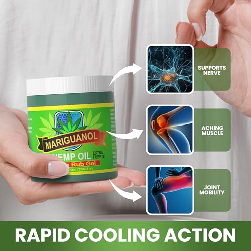 Mariguanol 9 Oz. Extra Strong Muscle Rub Gel with Hemp Oil, Menthol & Camphor – Cooling, Rapid-Absorbing Topical Gel for Active Lifestyles – Net Wt. 9 oz (255.4 g) [Pack of 2] - TrustMedUSA