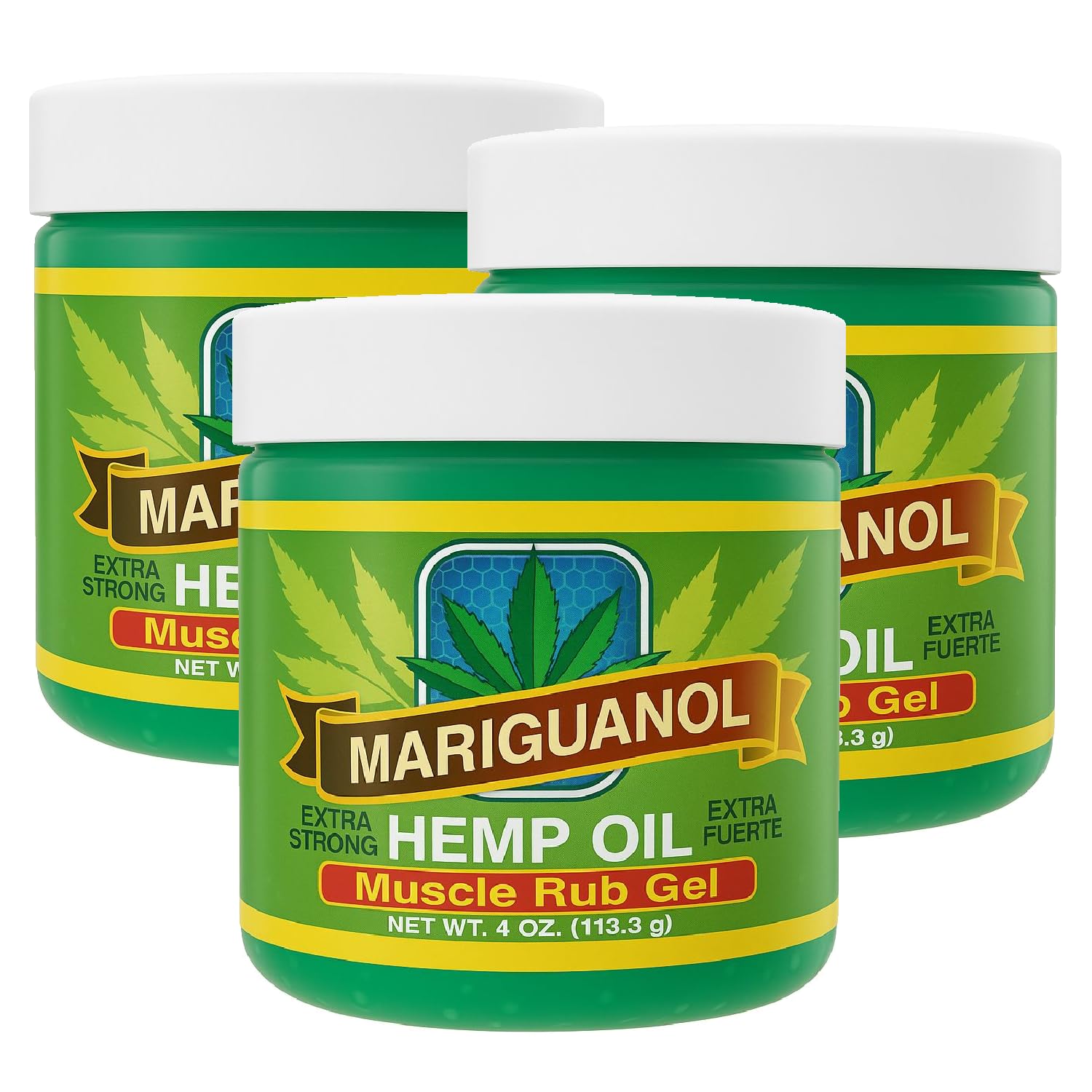 Mariguanol Extra Strong Muscle Rub Gel with Hemp Oil, Menthol & Camphor – Cooling, Fast-Absorbing Topical Gel for Post-Workout Active Lifestyles – Net Wt. (4 Ounce (Pack of 3)) - TrustMedUSA
