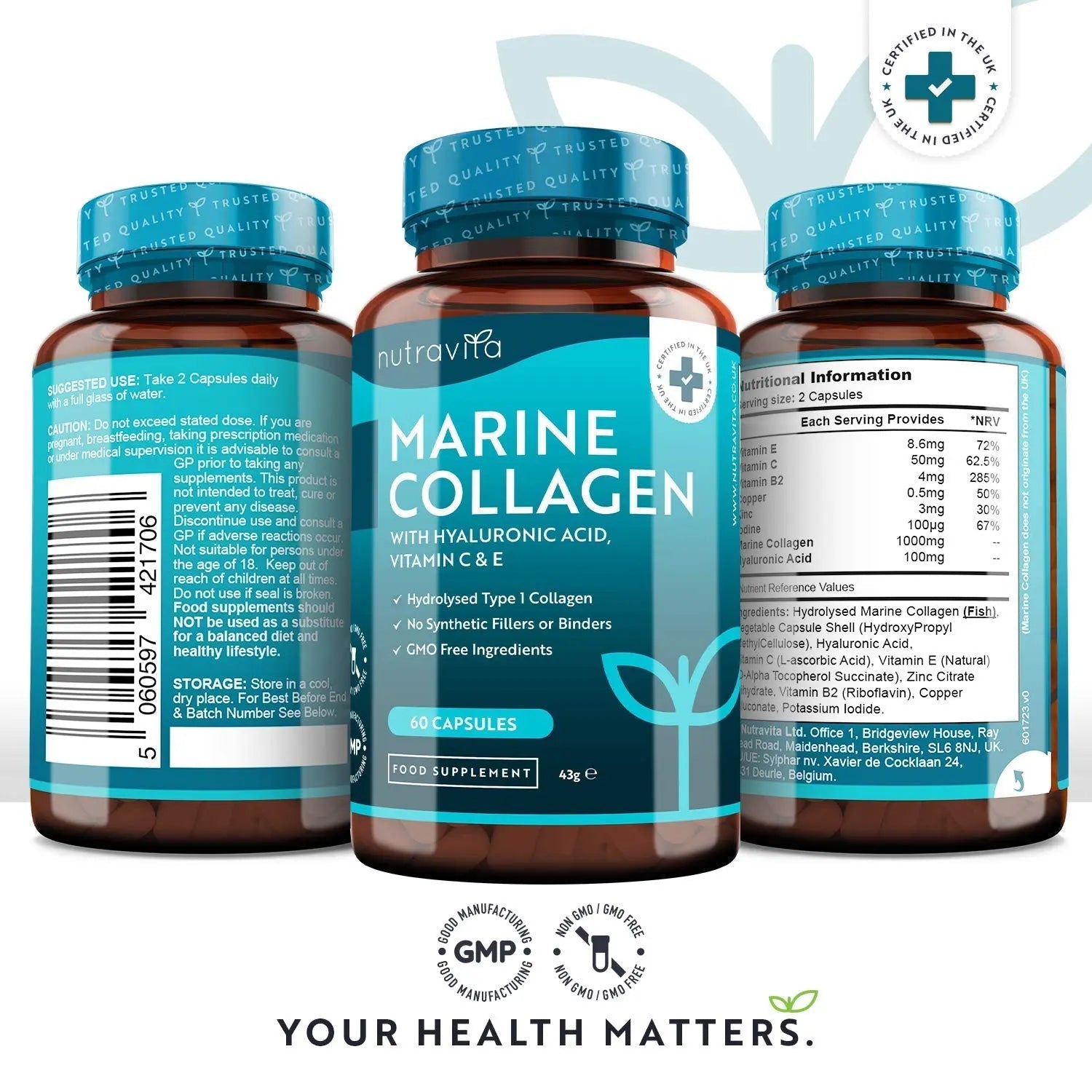 Marine Collagen 1000mg - 60 Capsules of Superior Type 1 Hydrolysed Collagen - TrustMedUSA